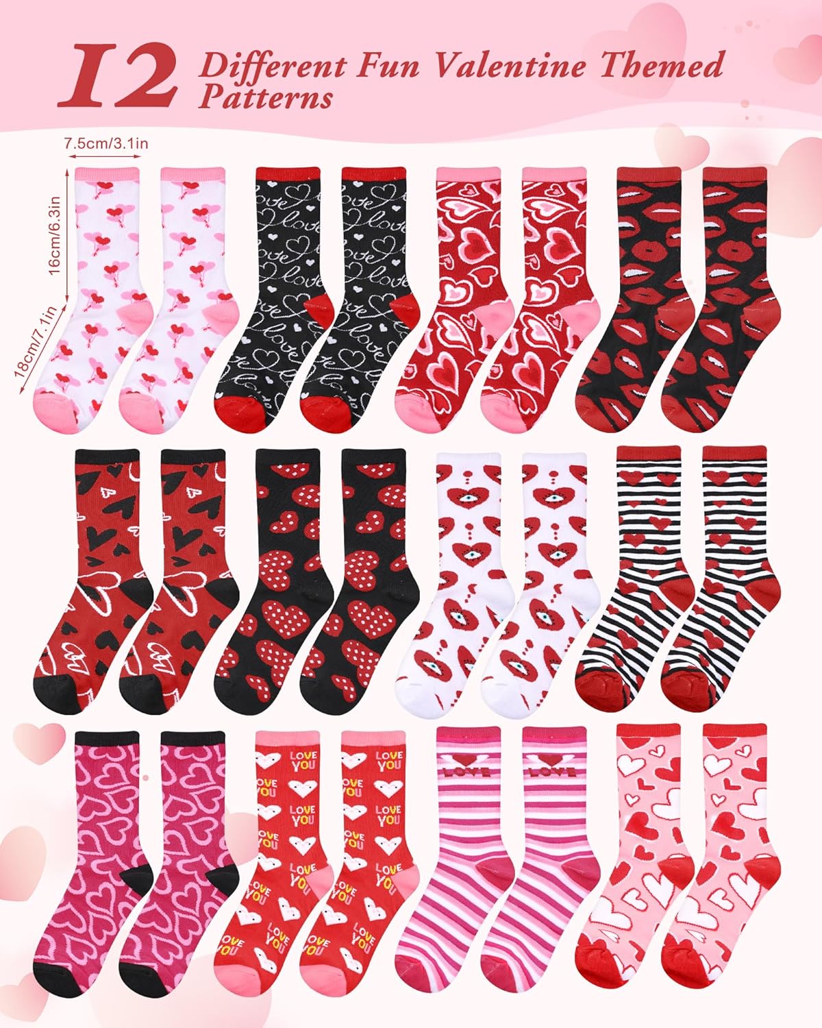 Shinymoon 48 Valentine's Day Socks for Women Holiday Pink Heart Novelty Crew Socks for Woman Valentine Birthday Office Gifts - Image 4