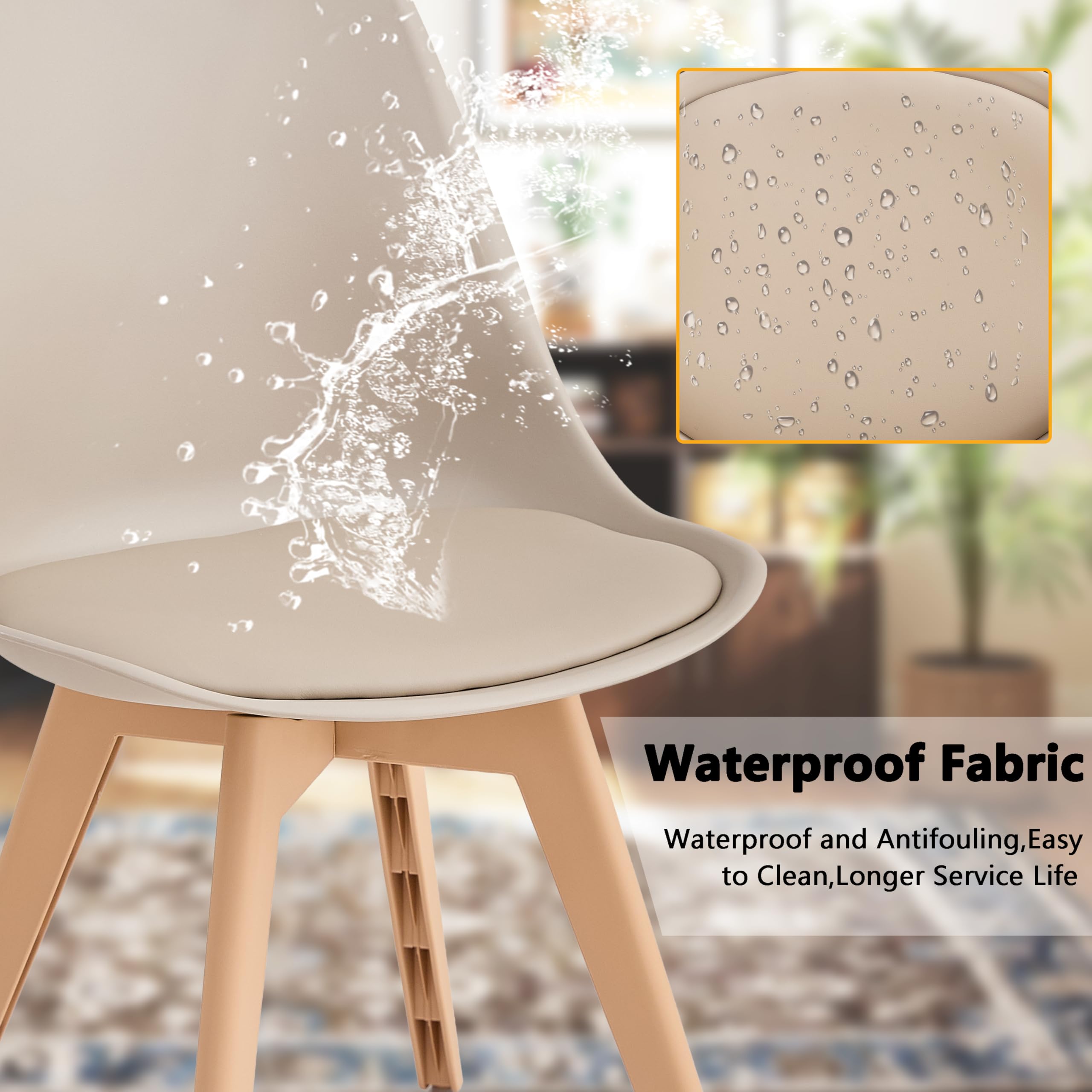 Set di 6 sedie da cucina in stile nordico, Gambe in plastica color kaki, sedili imbottiti in similpelle, Adatte per Sala da Pranzo, Soggiorno, Cucina, Camera da Letto-Cachi