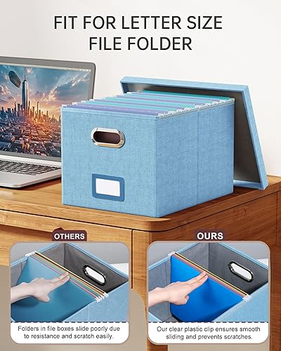 Vista 169 de Organizador de archivos en paquete de 2, caja archivadora portátil con tapa, compatible con carpetas tamaño carta/legal, organizador de documentos