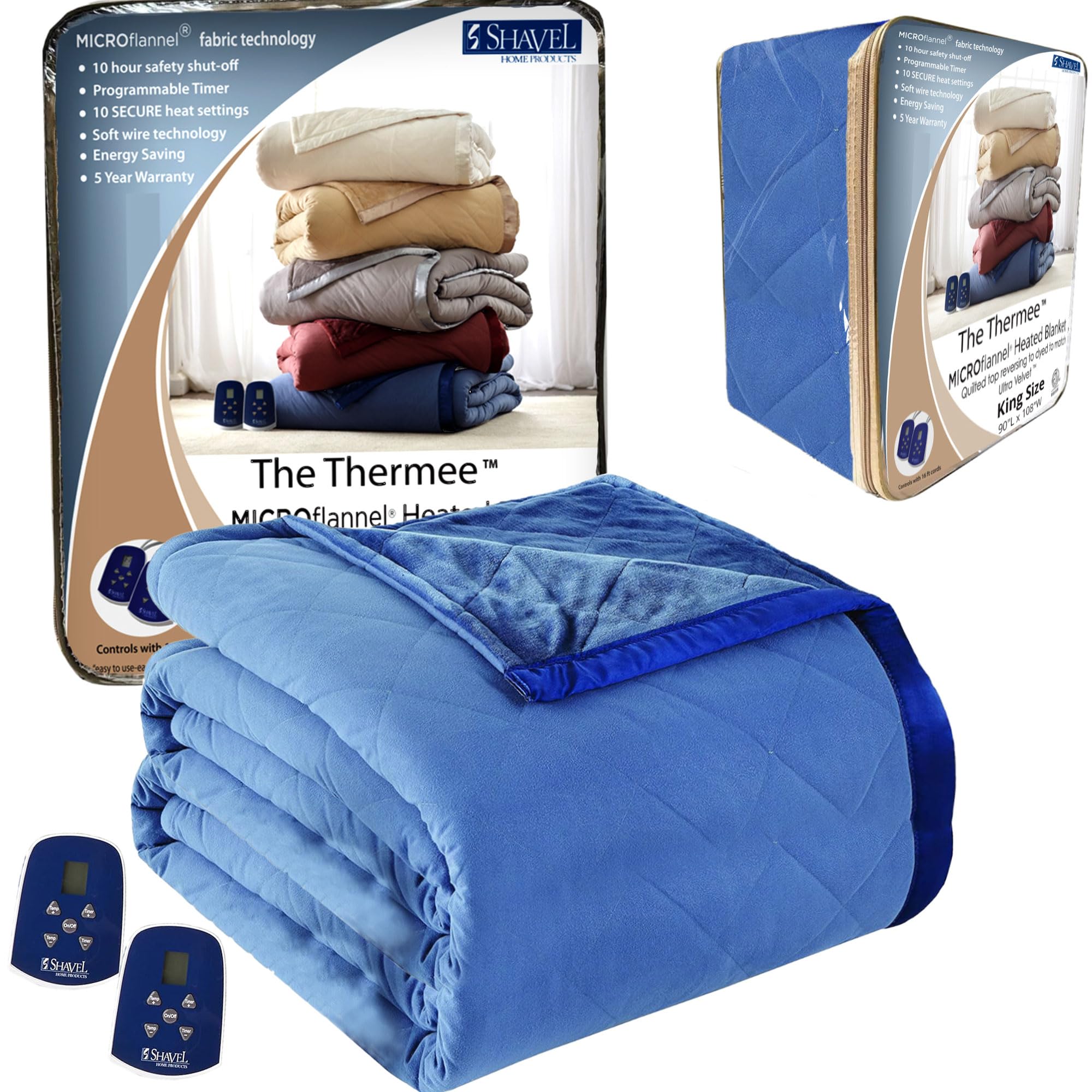 Thermee Micro Flannel King-Size Electric Blanket, Cadet Blue, 108x90