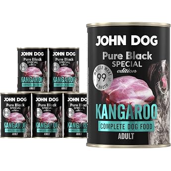 John Dog Kangaroo Dog Food Premium Grain-Free Wet Dog Food with 99% Meat Monoprotein Wet Food for Adult Dogs Pure Black Special Edition 6 x 400 g