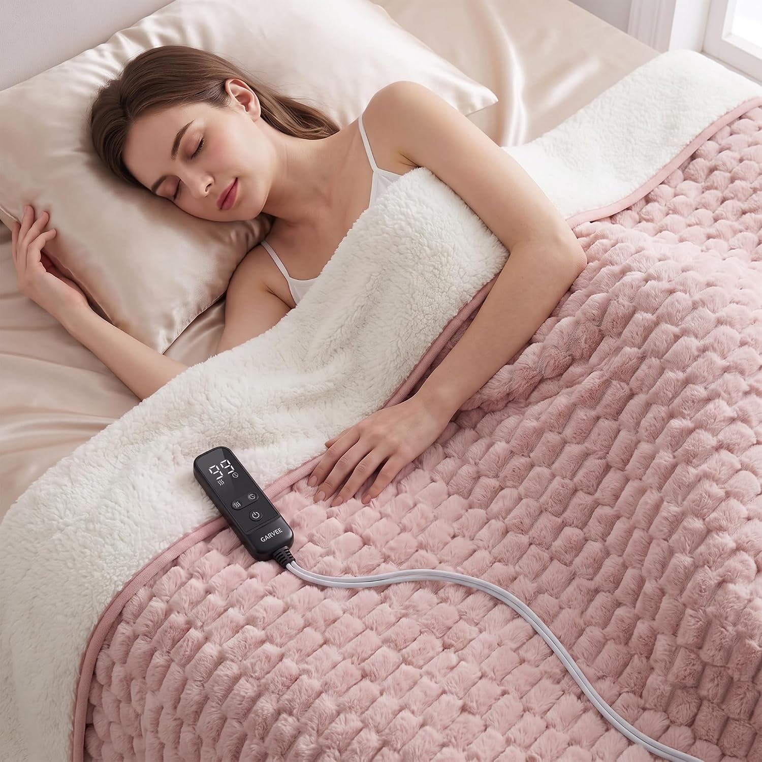 Garvee Heated Weighted Blanket for Adult 15 lbs, 60 x 80 inches, Pink