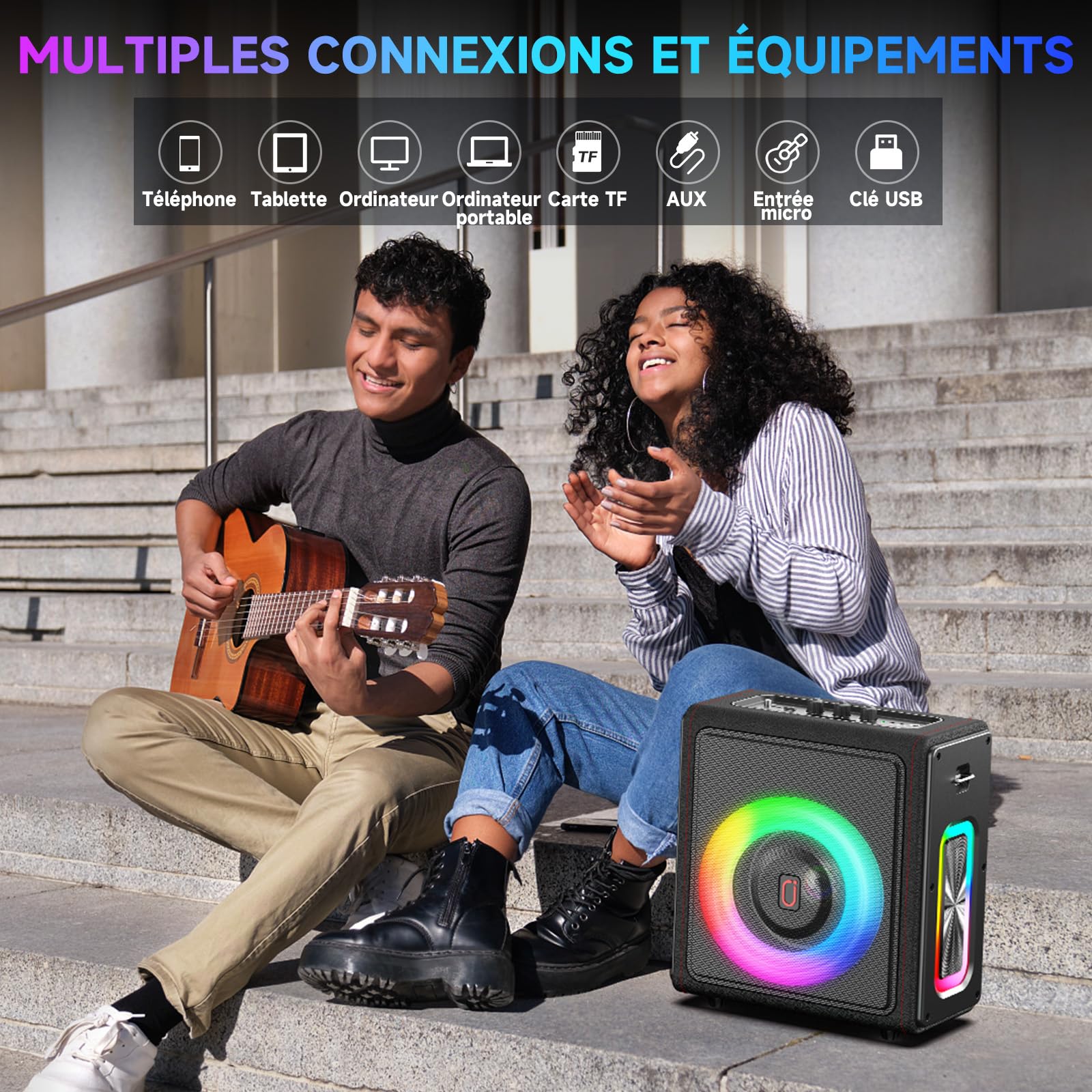 HWWR Karaoke Adultes, Enceinte karaoké Bluetooth 5.3 Portable avec 2 Micro sans Fil, 120W PA Système avec Correction de Tonalité & Réglage d'Écho, Compatible TWS/Carte TF/USB/AUX/Live/REC