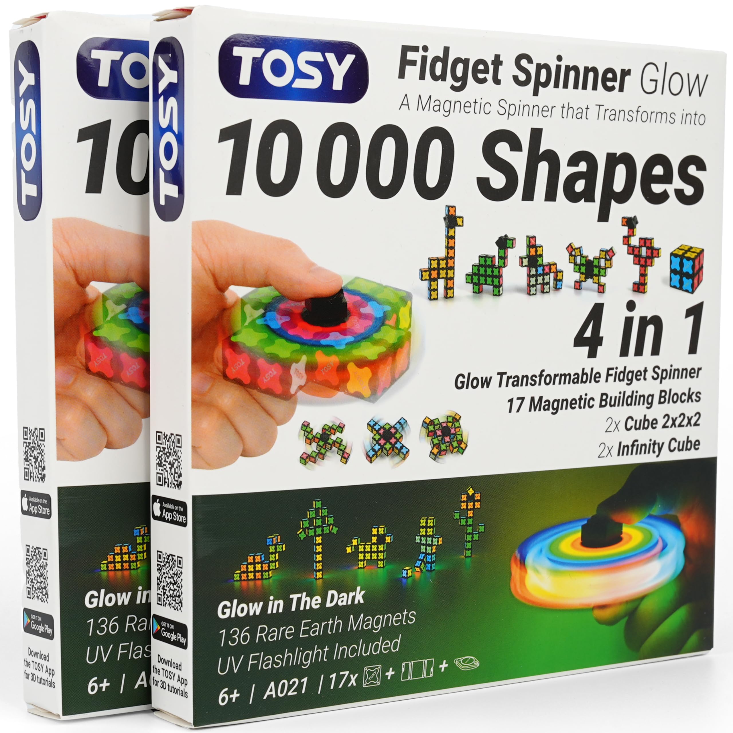 TOSY Magnet Fidget Spinner Glow - 16 blocks 3in1 Toy Transformable Fidget Spinner Infinity Puzzle Cube Glowing Christmas