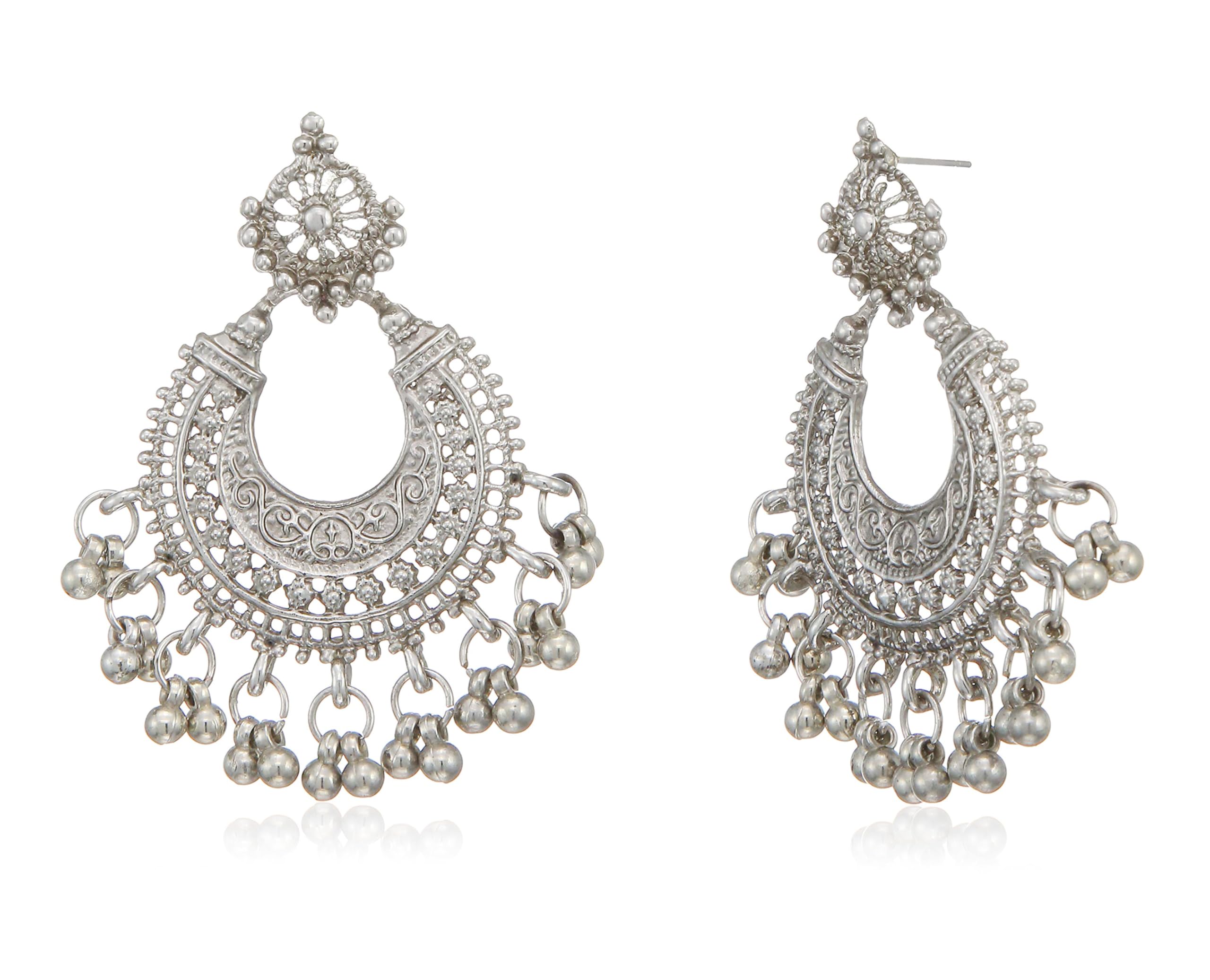 Indian Bollywood Fine Jewelry Inspired Cubic Zirconia CZs studded Designer Jewelry Long Chandelier Earrings In Gold And Silver Tone For Women.