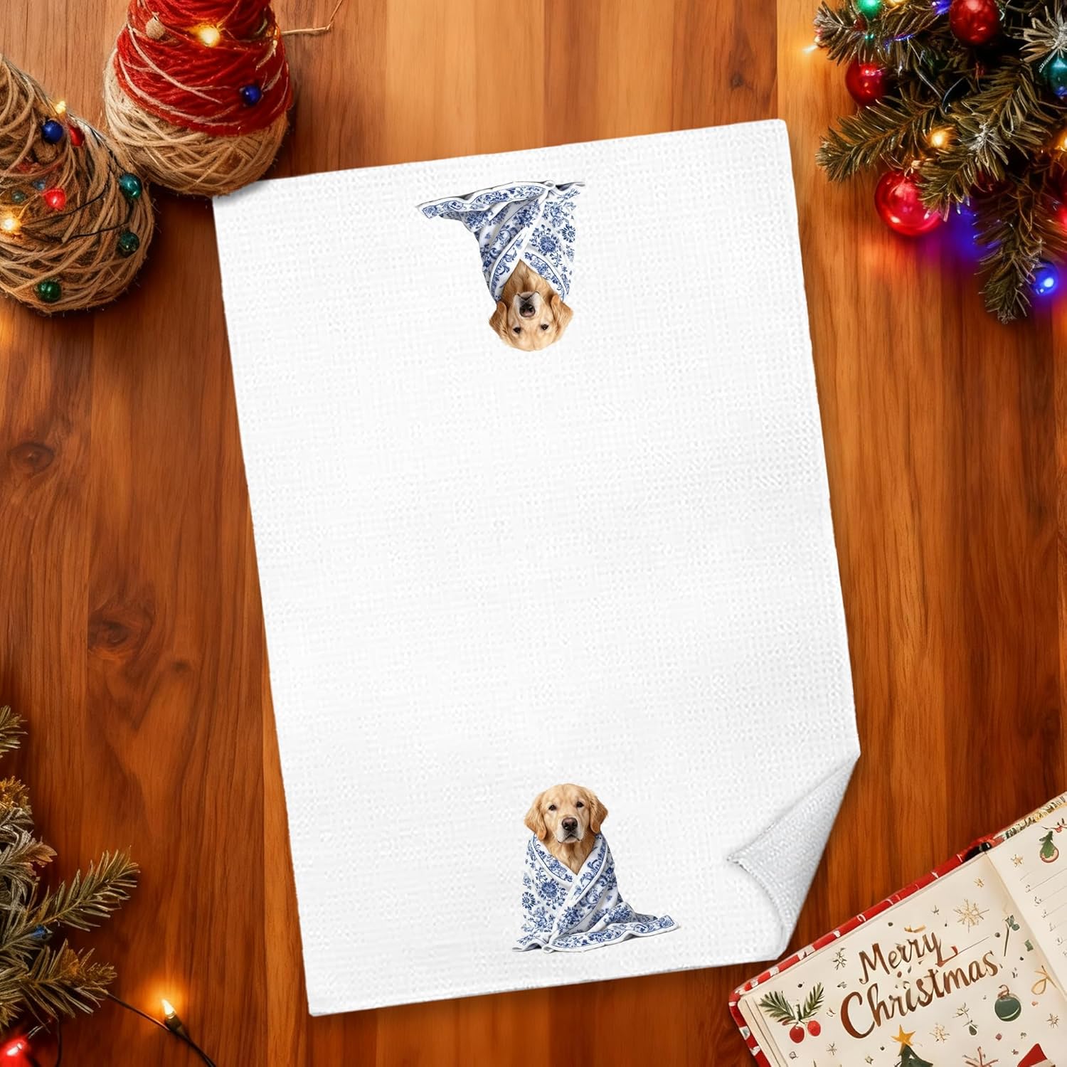 Blue Chinoiserie Golden Retriever Kitchen Towels 16x24 in, Gifts for Golden Retriever Lovers, Grandmillennial Floral Blanket Dog Decorative Hand Tea Dish Towels for Bathroom Kitchen - Image 4
