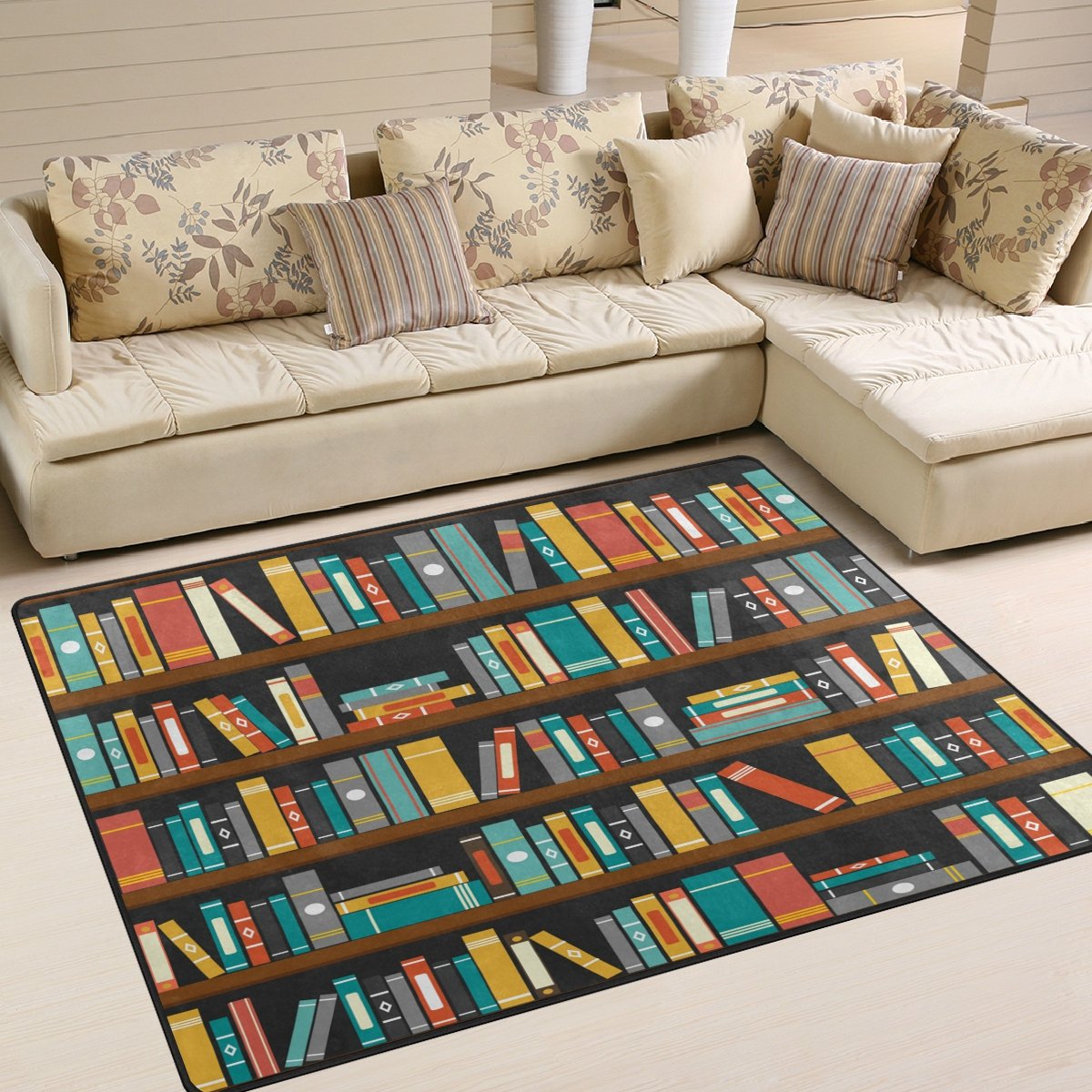 Use7 Vintage Library Bookshelf Bookworm Area Rug Rugs for Living Room Bedroom 203cm x 147.3cm(7 x 5 feet)