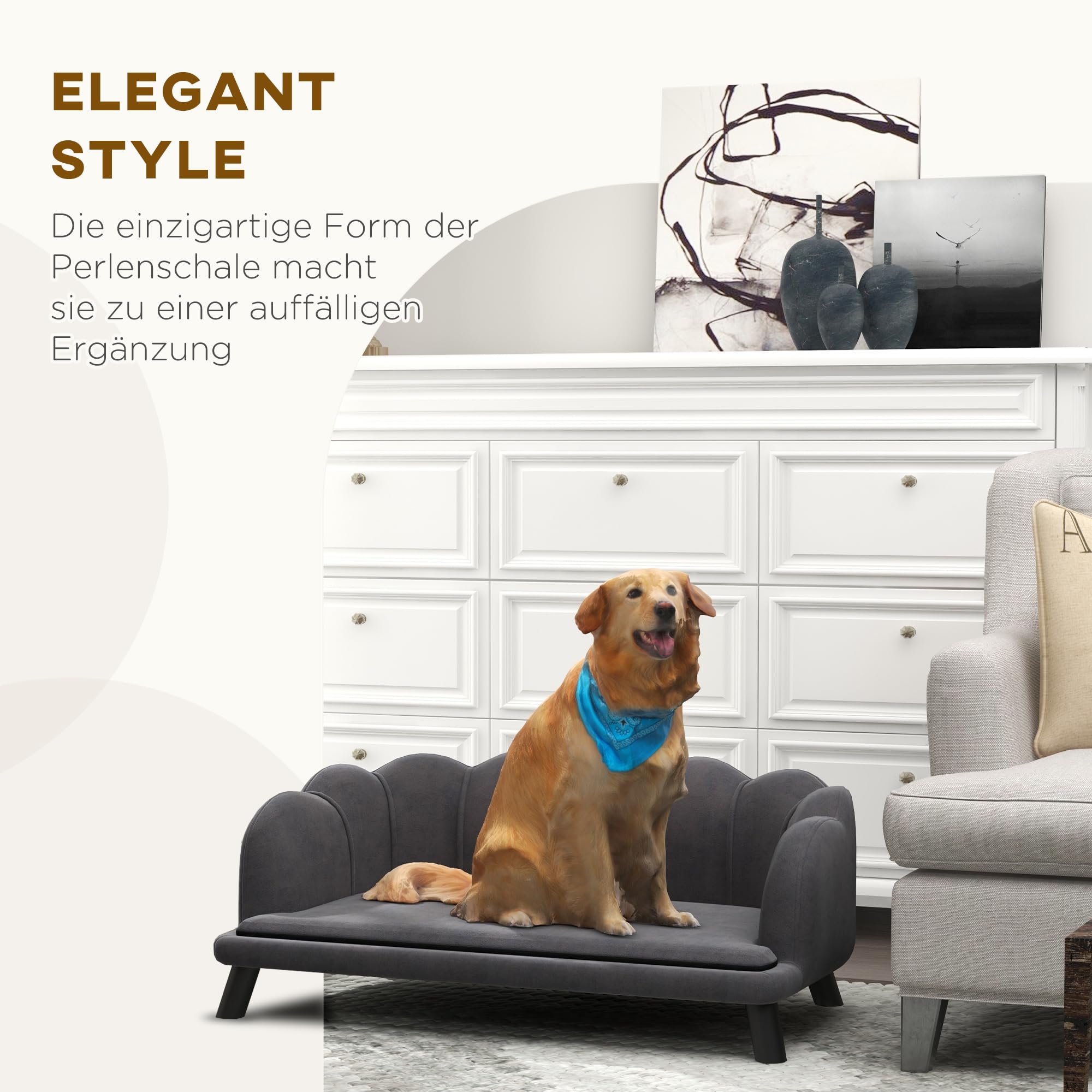 PawHut Hundesofa Hundecouch, Waschbarer Bezug, Haustiersofa mit Rückenlehne und Holzbeine, Katzensofa, für mittelgroße Hunde unter 25 kg, Dunkelgrau