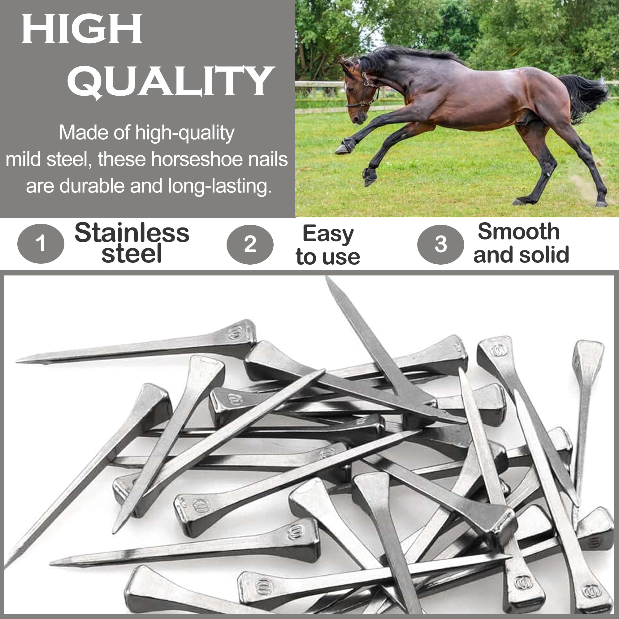30 Piezas Clavo de Herradura, Clavos de Acero E6 para Carreras de Caballos, Herraduras de Caballo Accesorios