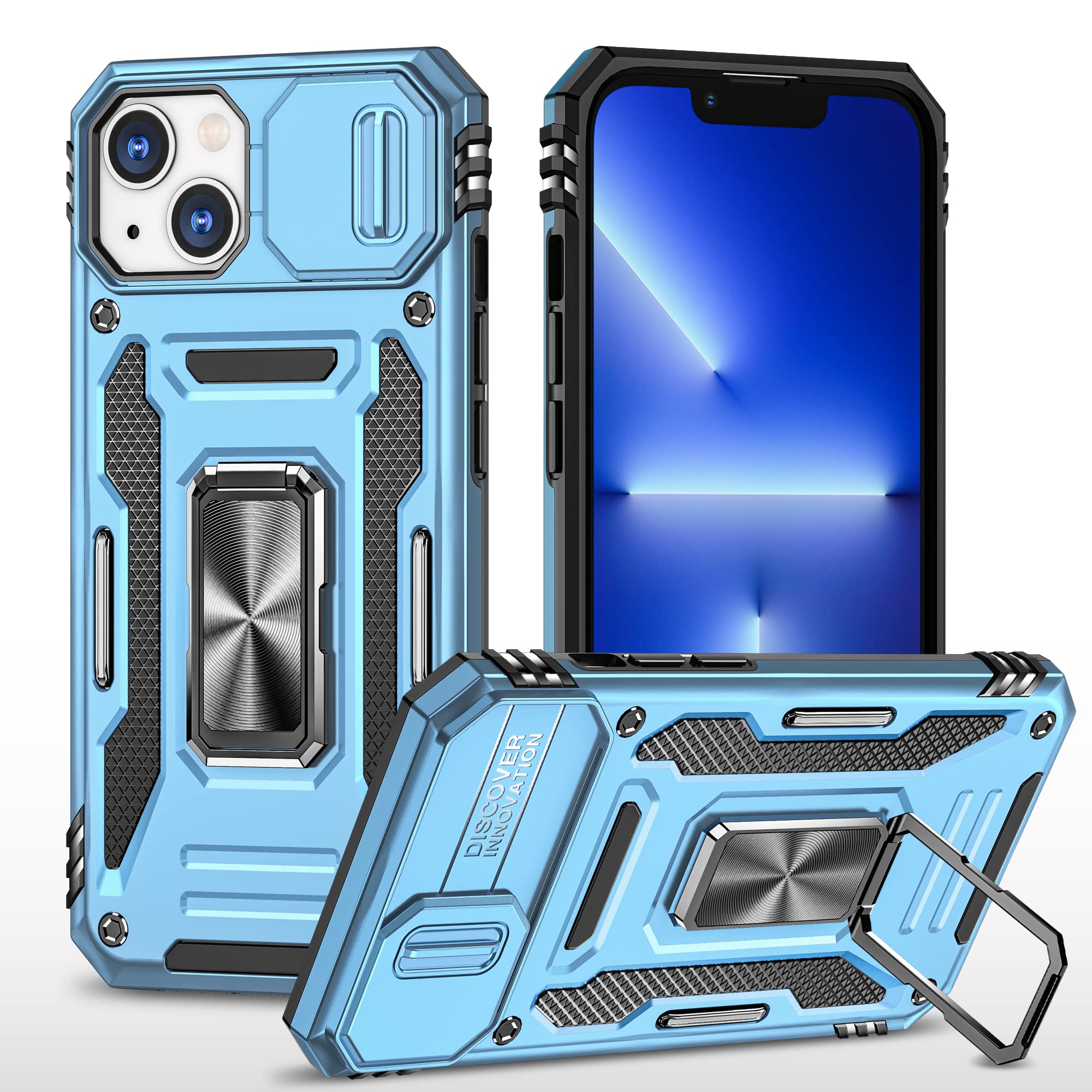 Sandstone Back Cover for Apple iPhone 15 Plus Case with Stand & Slide Camera Cover Military Grade Drop Protection Case f