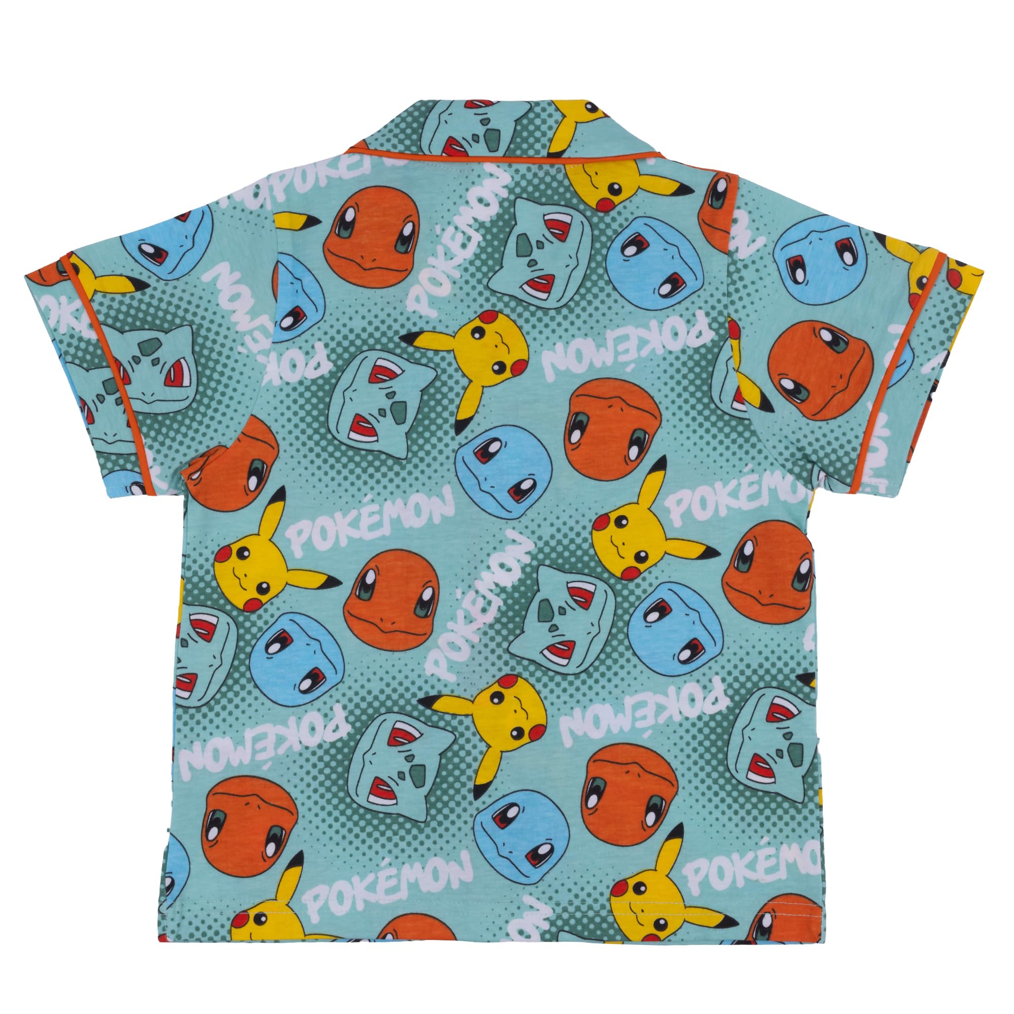 Pokémon, Pikachu, Squirtle, Bulbasaur, Charmander, 100% Cotone con Bottoni Pigiama a Maniche Corte, Green, Verde