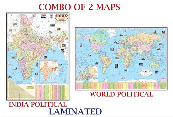 India and World Political Map - LAMINATED | Size - 70×100cm | India Map | World Map