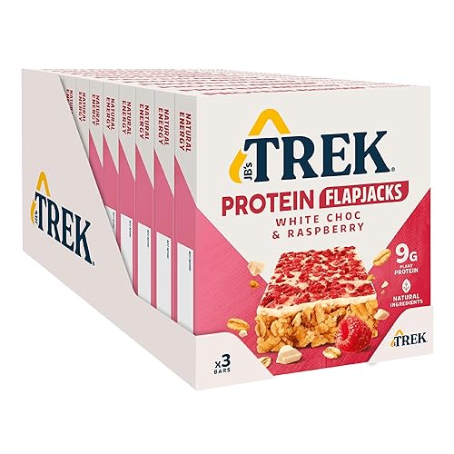 JC's Trek High Protein Flapjack White Chocolate Raspberry - Gluten Free - Plant Based - Vegan Snack - 50g x 36 bars - White Chocolate & Raspberry