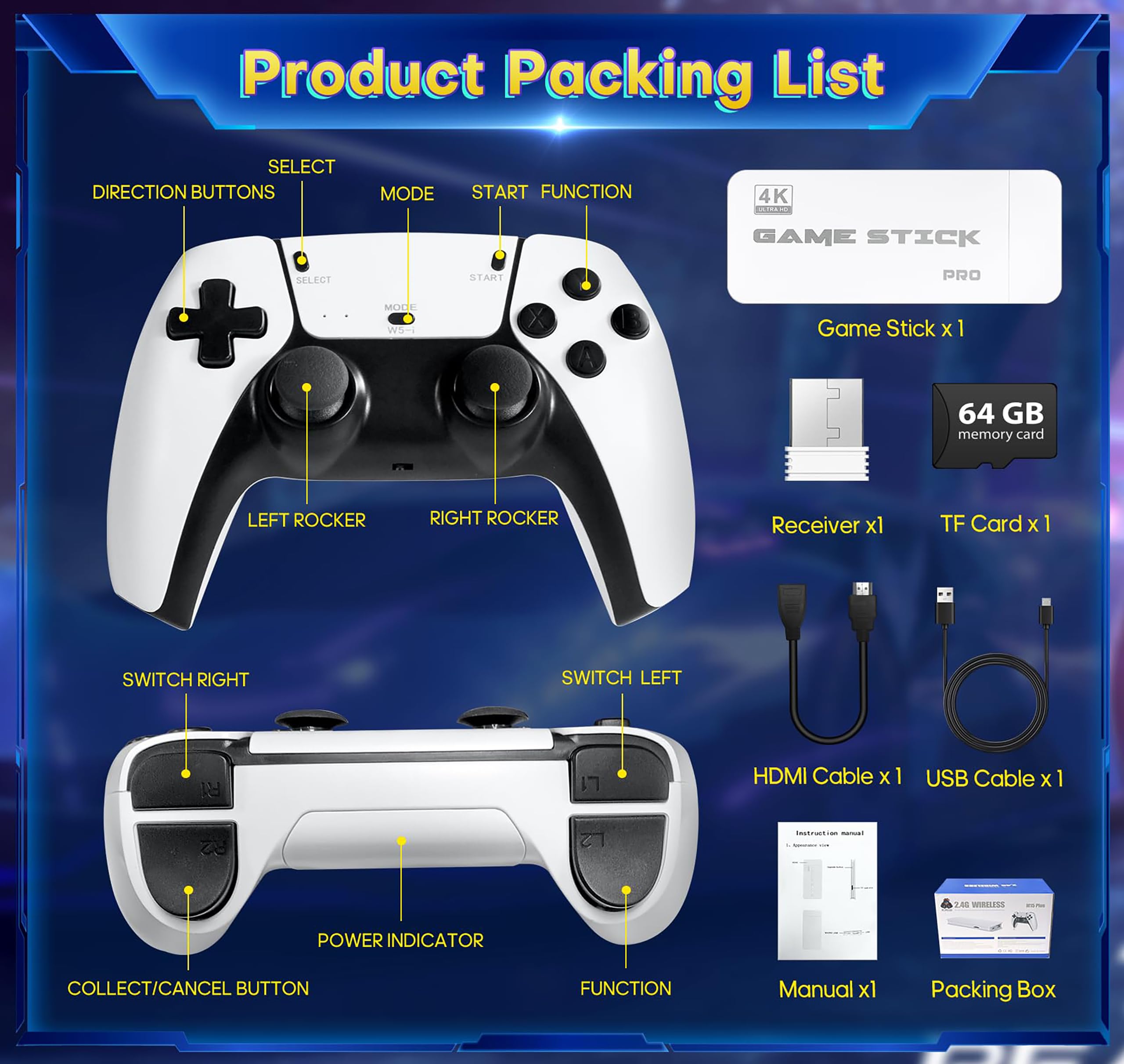 dadeerhe Retro Game Stick, Classic Video Games, 20,000+ Games and 23 Emulators, Upgraded Dual 2.4G Wireless Controllers, Plug and Play TV Retro Gaming — view 7