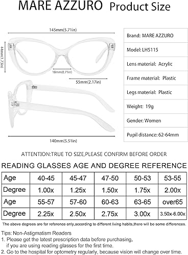 Miniatura 5 de MARE AZZURO gafas de lectura de gran tamaño mujeres elegante gato lector de ojos 0 1.0 1.5 2.0 2.5 3.0 3.5