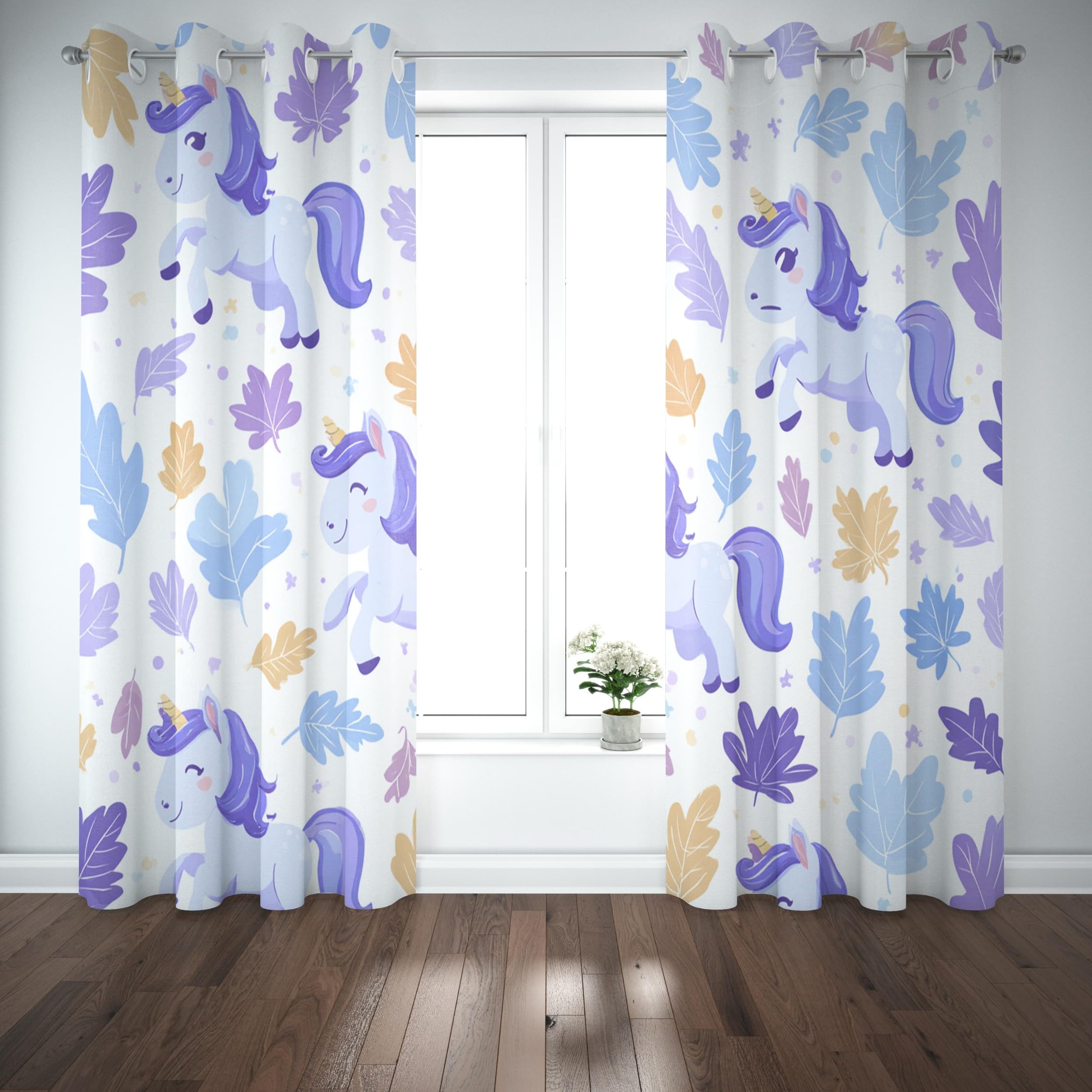 Générique Thermiques Isolants Anti-Fondu Rideaux À Oeillets,117 x229 cm (LxH) Licornessin Animé Mignonne Lot de 2 Occultants Rideaux,Draperies Opaquerideau Blanc pour Salon Chambre d'enfant