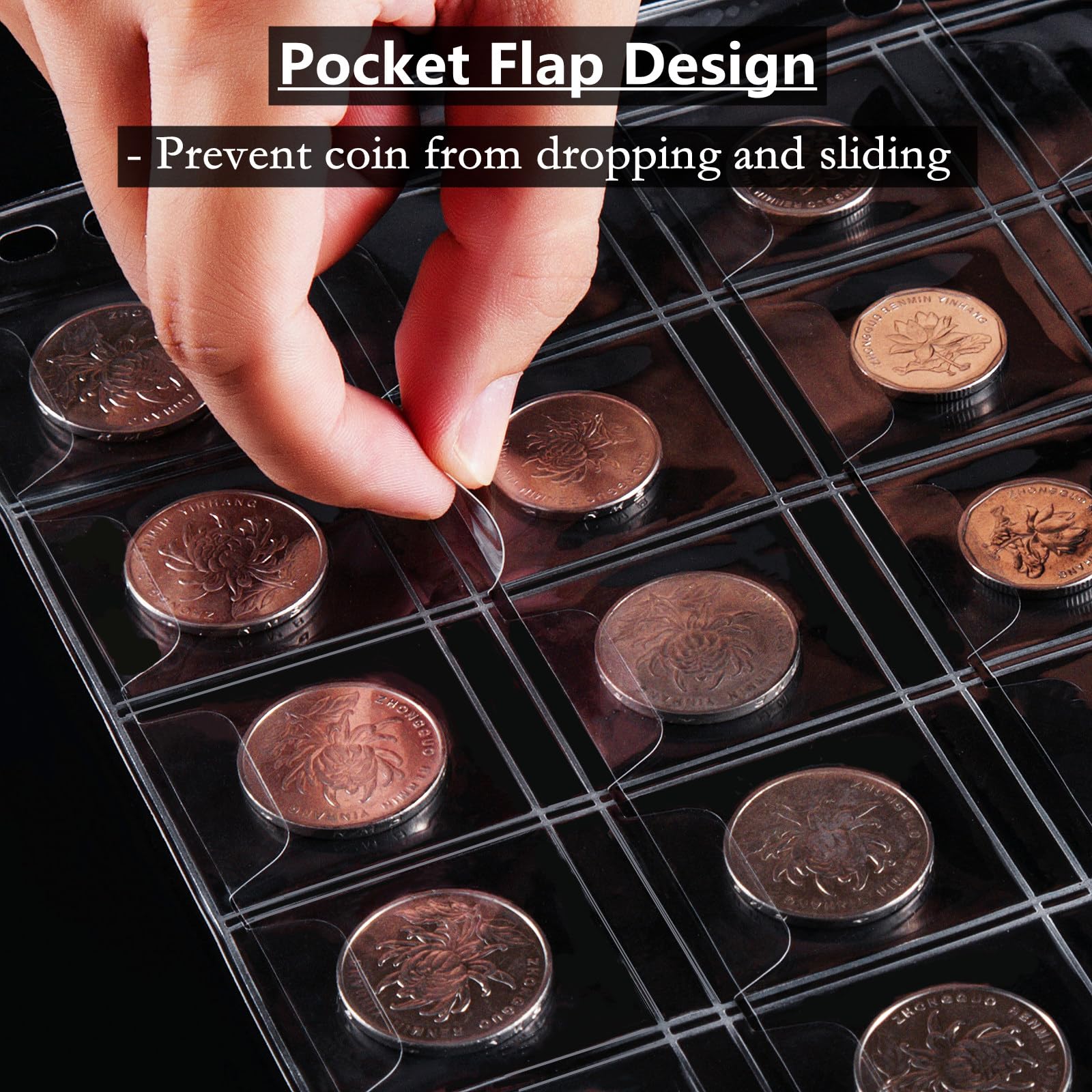 Suministros de colección de monedas de 400 bolsillos, 20 hojas de páginas de monedas para coleccionistas para carpeta de 3 y 4 anillos, hojas de plástico para monedas para álbum (20 bolsillos)