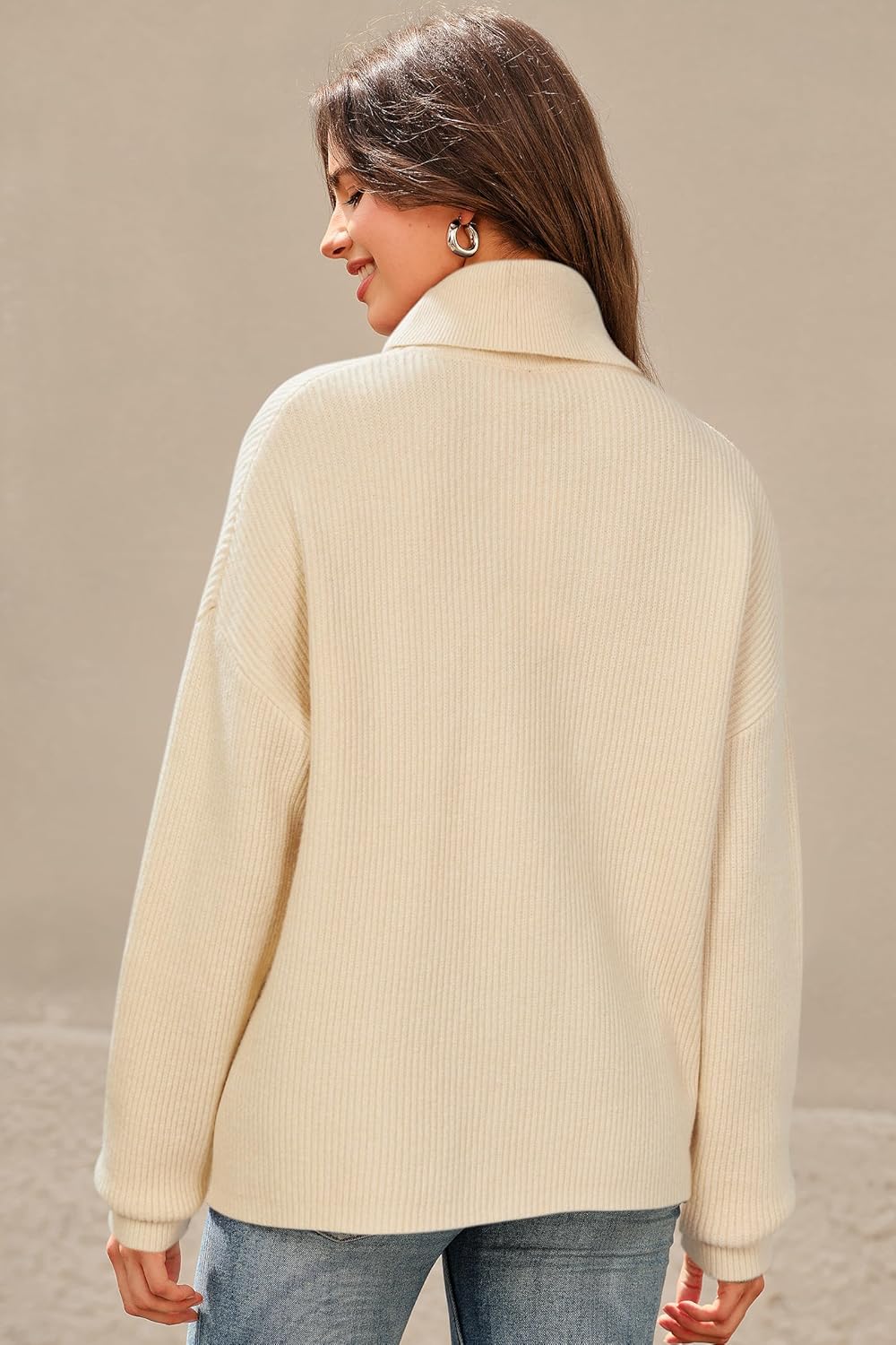 Arach&Cloz Women's Wool Blend Turtleneck Fall Winter Casual Ribbed Oversized Sweater Tops 2025 - Image 4