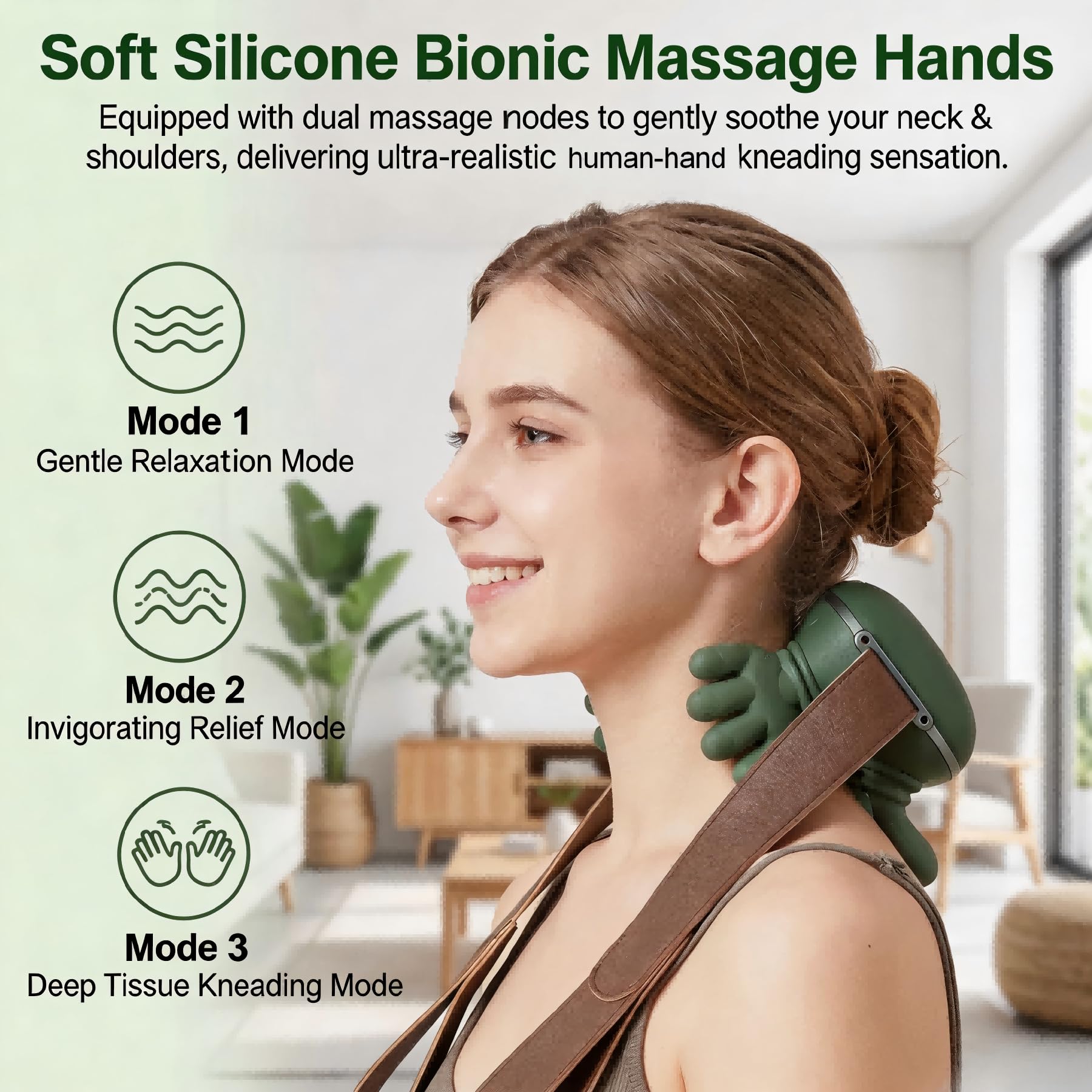 Massaggiatore Cervicale 4D con Calore, 10 Dita Shiatsu Massaggiatore Collo e Spalle, 3 Intensità, 2 Livelli Calore, Senza Fili, Leggero 760g, Portatile per Casa Ufficio Viaggio