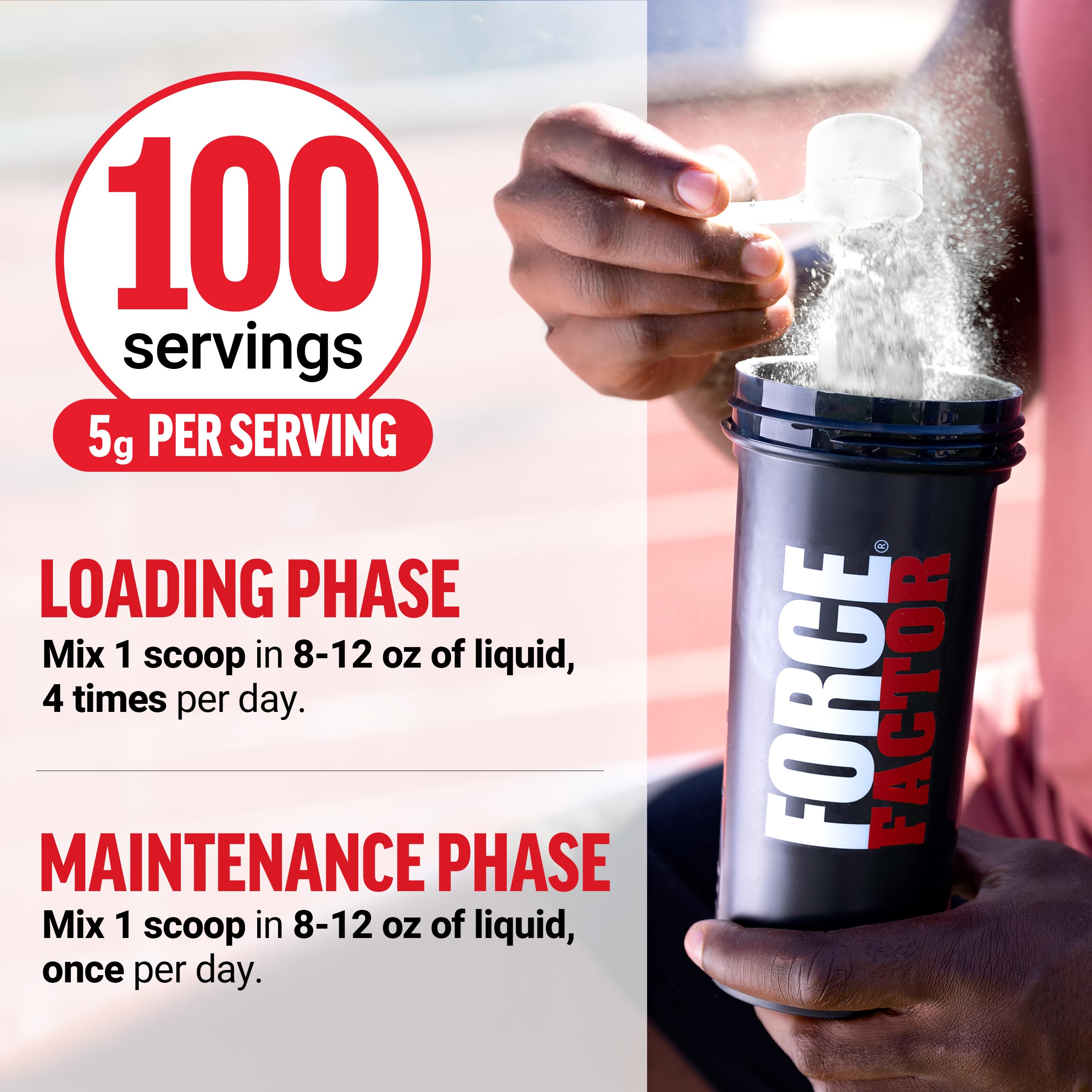 Force Factor Creatine Monohydrate Powder, 5g Micronized Dose to Support Muscle Growth, Strength, Recovery, Cognitive Health & Memory, Unflavored, 100 Servings