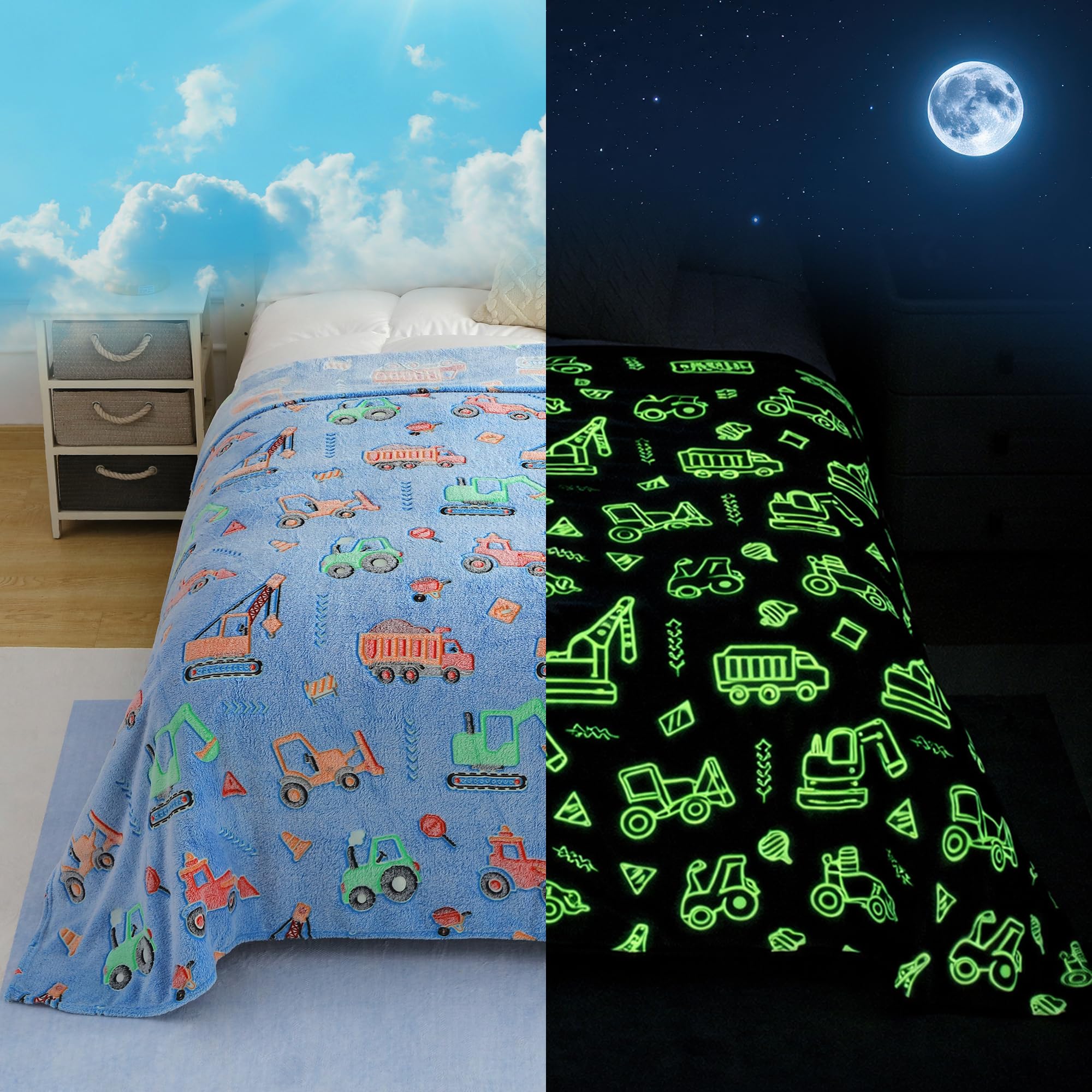 Story@Home Glow in The Dark Blankets for Kids | Kids Blanket 0-15 Years 300 GSM (200x15 cm) Soft Fleece Blanket | Soft Flannel Fleece Throw All-Season Radium Blanket for Boys & Girls - Construction-image-15