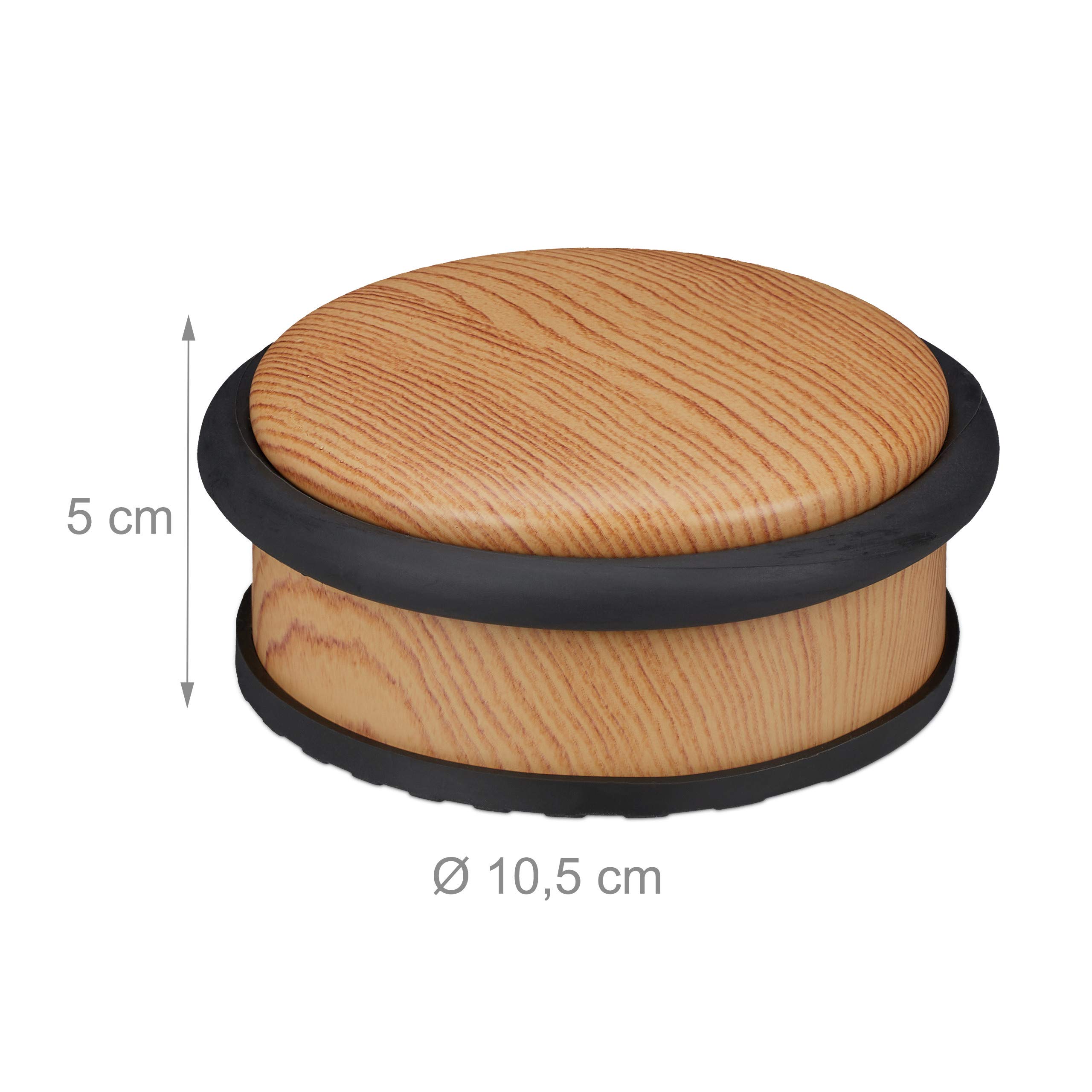 Relaxdays Fermaporta da Pavimento Piatto, Blocca Porta per Ante Pesante, Aspetto Legno, HxD: 5 x 10,5 cm, Marrone Chiaro