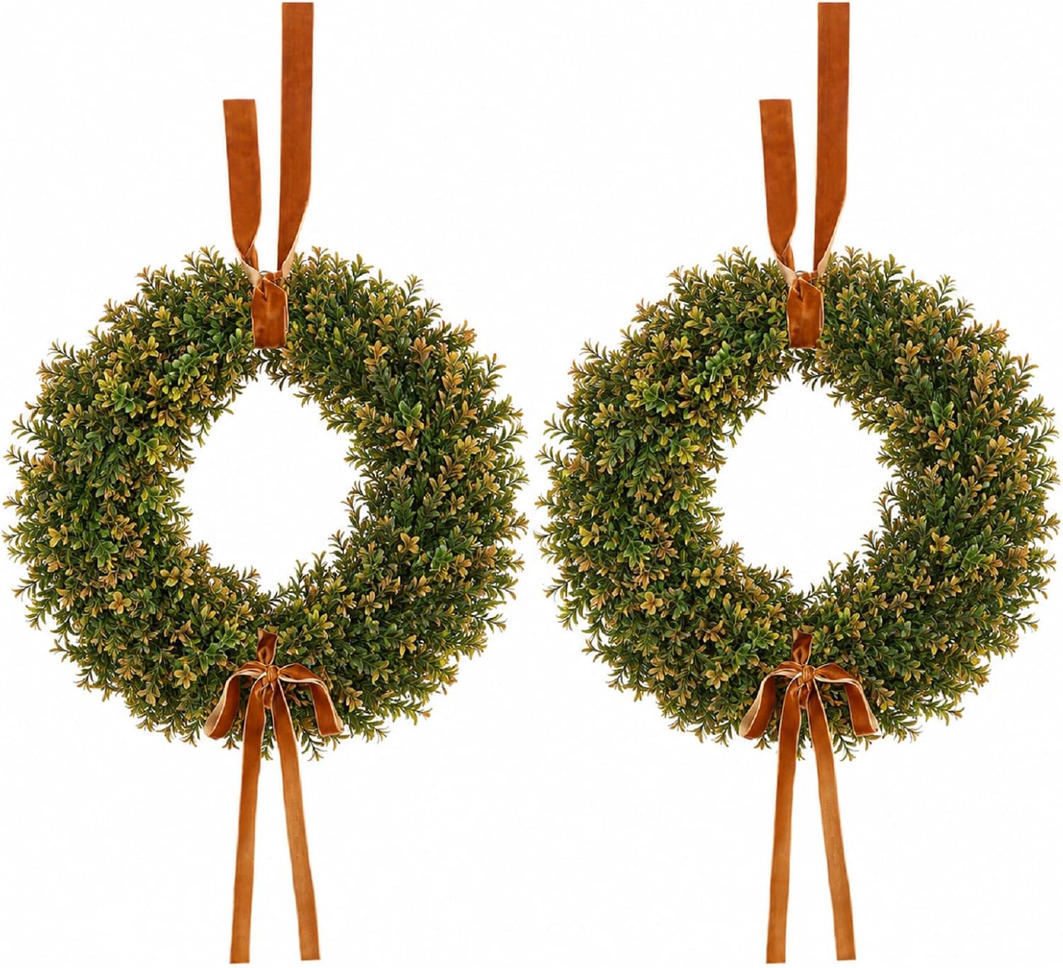 Dingion 2 Pack 20 Inch Fall Wreath for Front Door Boxwood Wreath with Bow
