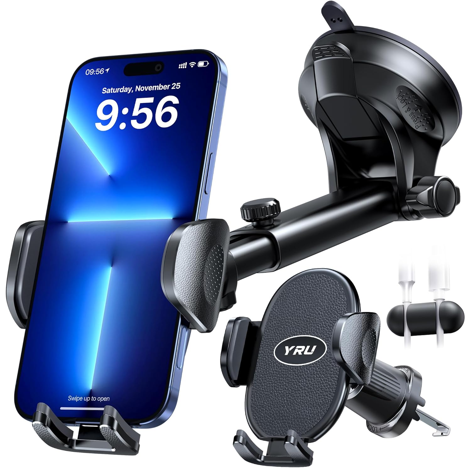 YRU 2025 Upgraded Universal Car Phone Holder Mount 360 Rotatable Strong Suction Cell Phone Car Dashboard Windshield Phone
