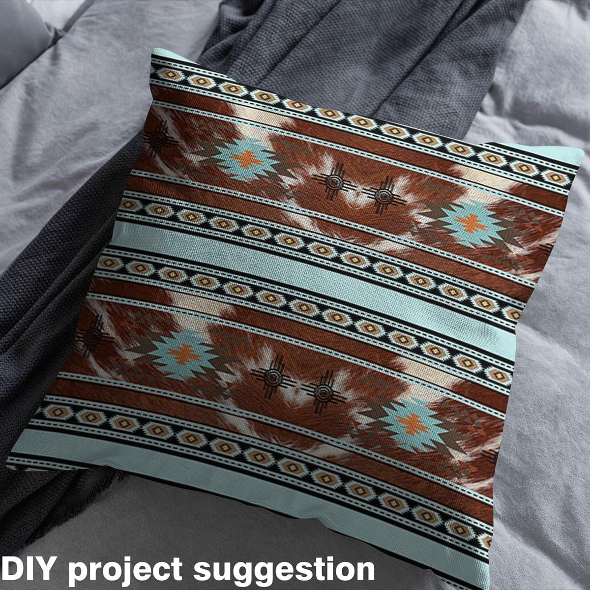 Western Boho Fabric by The Yard 3 Yard, Cowhide Tribal Print Upholstery Fabric forfor Kids Western Aztec Decorative Waterproof Outdoor Fabric Bohemian Decorative Outdoor Fabric Microfiber