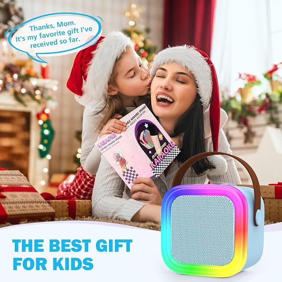Mini Karaoke Machine for Kids Adults, Portable Bluetooth Speaker with 2 Wireless Microphones,Toys Birthday Gifts for Girls Ages 4, 5, 6, 7, 8,9,10+ Family Home Party (Blue)