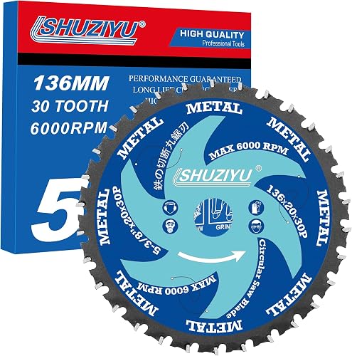 5-3/8"(136mm)-30T, Ferrous Metals Cutting Circular Saw Blade, Arbor 20mm with 5/8"-10mm Washer, Compatible with Cordless Saw, Metal, Steel Iron Bar, Sheet, Angle Cutting | Arbor 20mm with 5/8"-10mm Washer. Compatible wit