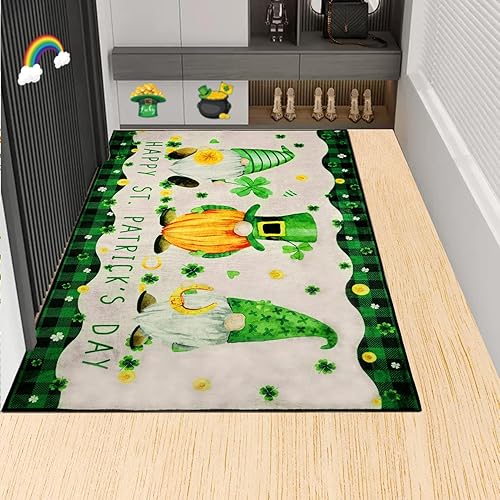 Miniatura 5 de Tapete antideslizante de fieltro irlandés, de 32 x 48 pulgadas, tapete de bienvenida lavable de perfil bajo, tapete de bienvenida a cuadros para el