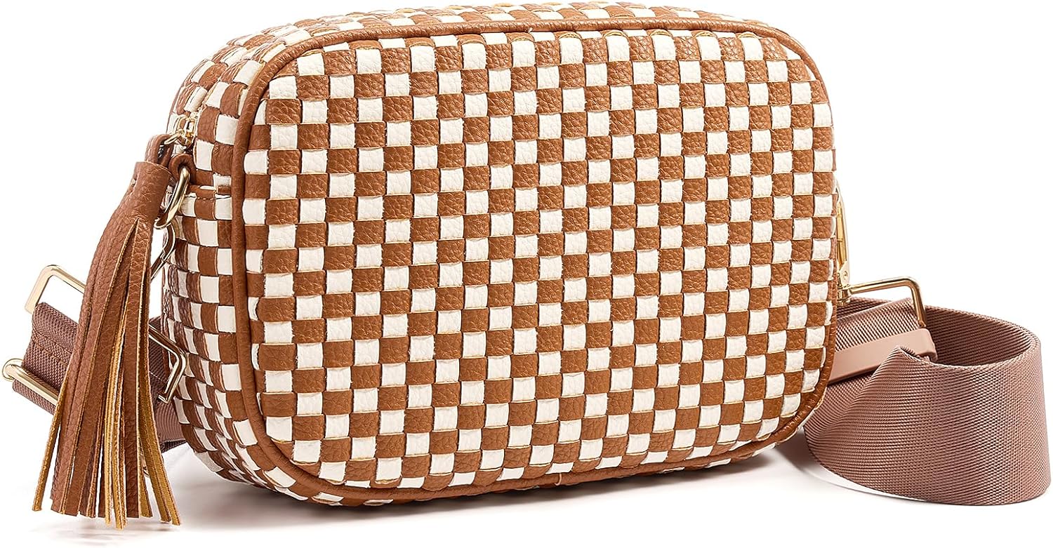 MEISEY Trendy Woven Checkered Crossbody Bag for Women,PU Leather Checkered Clutch Purses Underarm Shoulder Handbag