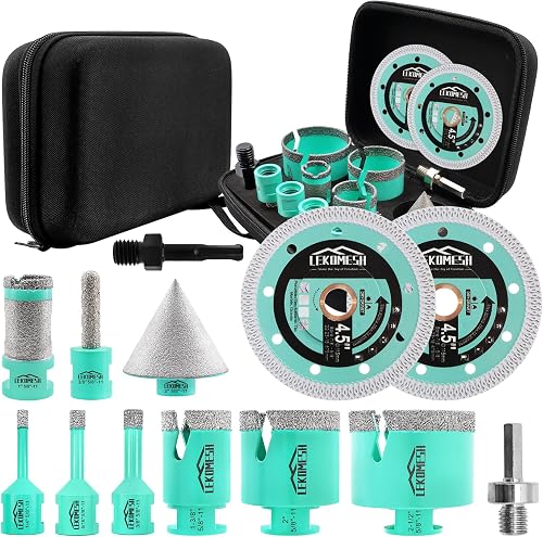 Diamond Tile Hole Saw Kit - 13PCS 6-65mm Vacuum Brazed Drill Bits Set for Porcelain Ceramic Marble Granite, Core Drill Bits with Finger Bit Chamfer Tool Cutting Wheel, Dry Wet Use, 5/8-11 Thread