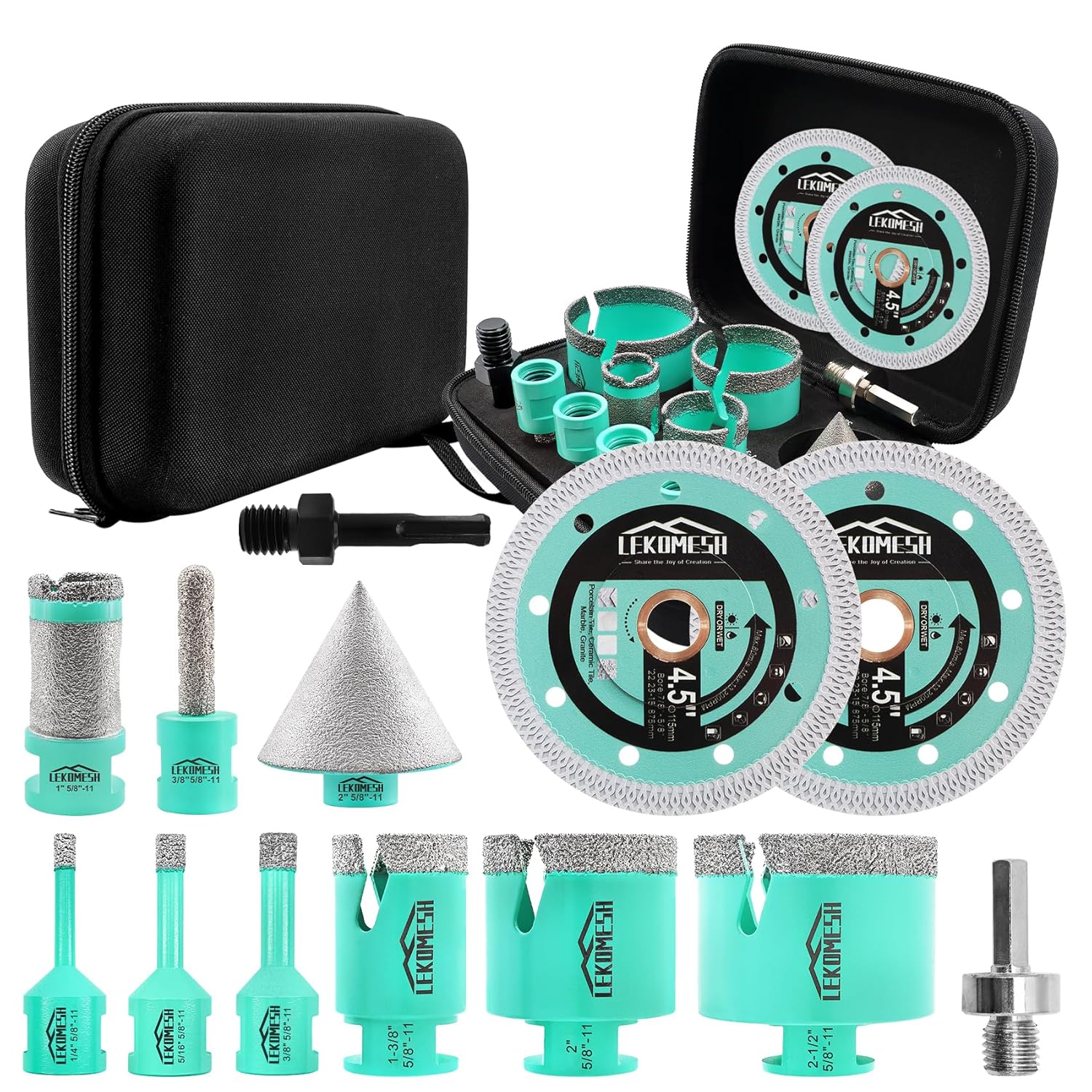 Tile Hole Saw Kit for Porcelain Tile-(6/6/8/20/35/50/75/100/125mm+Finger Bit+Chamfer Bit+Adapter+Tile Blade) Diamond Tile Drill Bits Precision Cutting for Ceramic Marble,5/8"-11 Thread