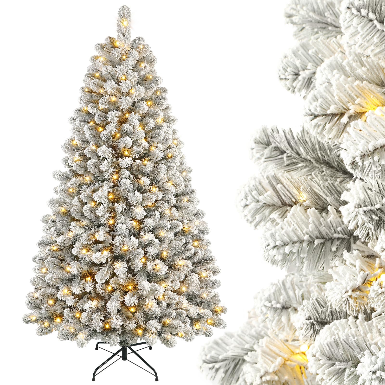 SHareconn Sapin de Noel Lumineux LED Enneigé 210cm, 13 Modes, 932 Pointes