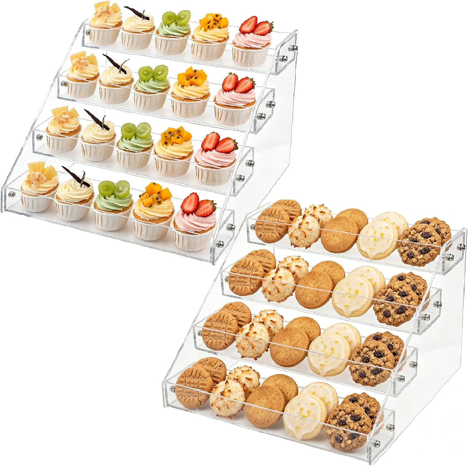 Cookie Display Stand Acrylic Tiered Dessert Stand,2 Pack 4 Tier | Acrylic Tiered Dessert Stand transparent for bakers, vendors, parties and craft fairs