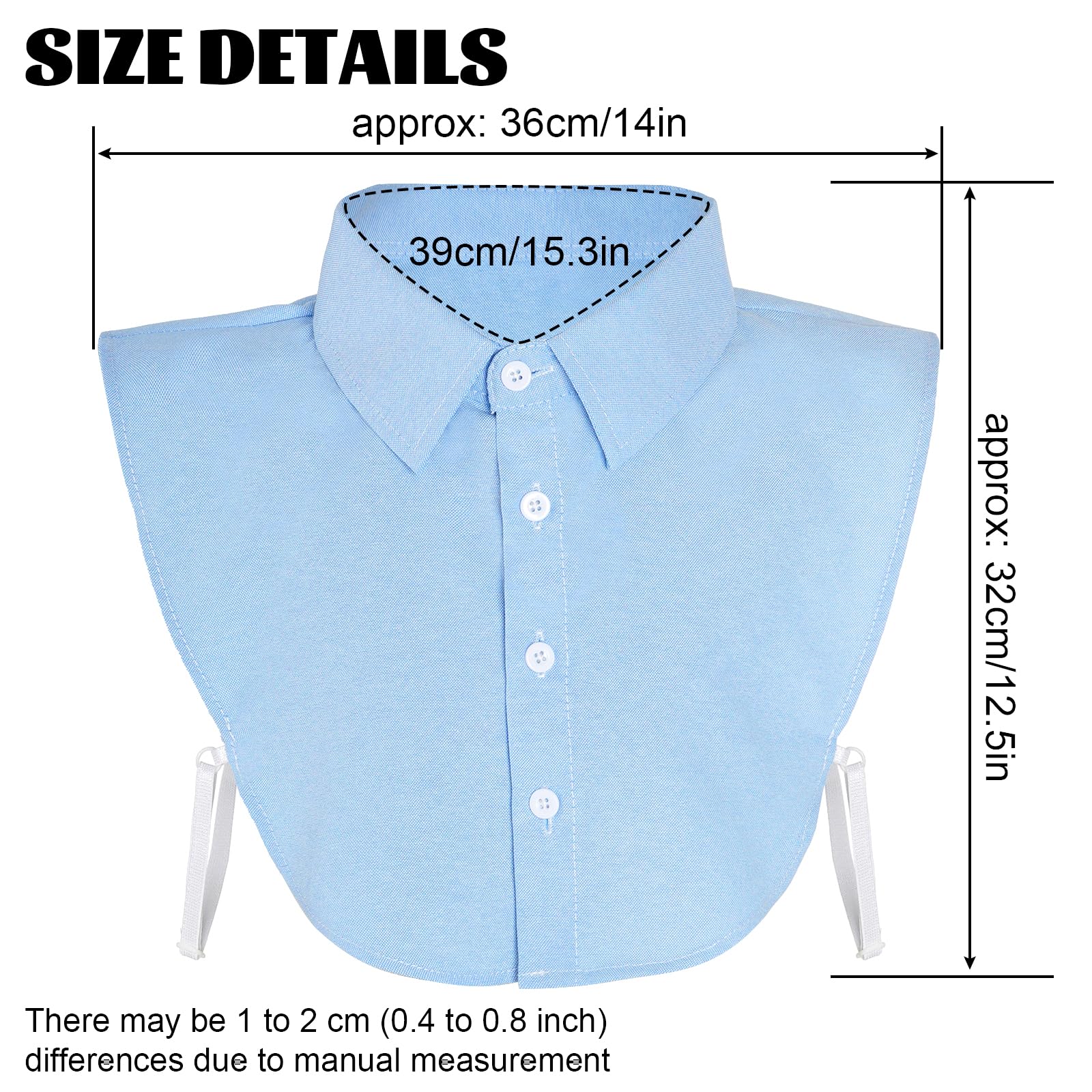 2 piezas de cuello falso desmontable Dickey cuello falso cuello medio camisas para mujer graduación uso diario, Blanco y azul, Talla única 2