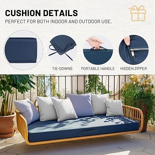 Miniatura 5 de Cojín de banco, 59 x 18 pulgadas, impermeable, doble tubería, para muebles de exterior, cojines antideslizantes para asiento de ventana para