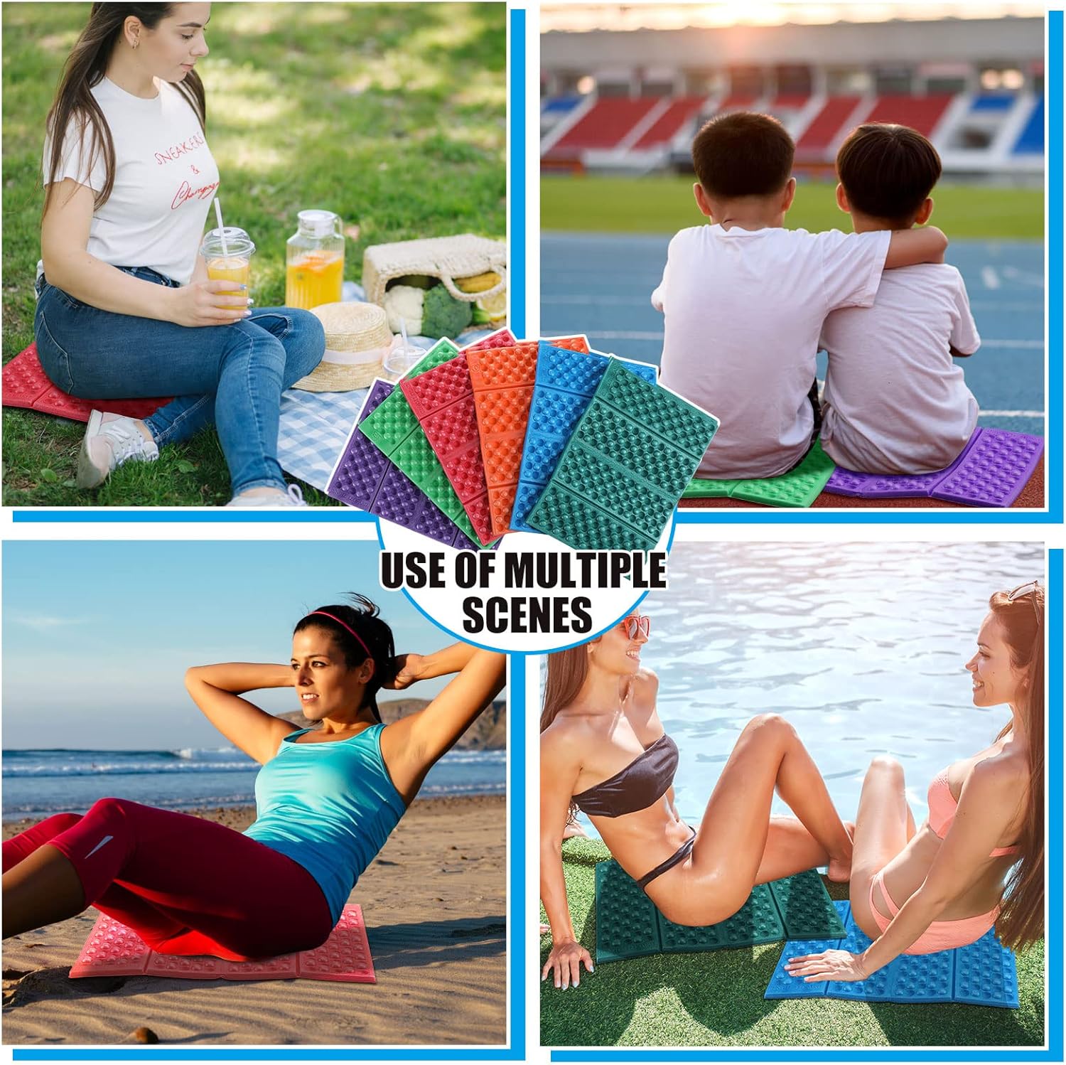 Jutom 12 Pcs Camping Foam Pad for Floor Foldable Hiking Sit Pad EVA Foam Waterproof Seat Cushion Chair Stadium Mat for Mountaineering Camping Hunting