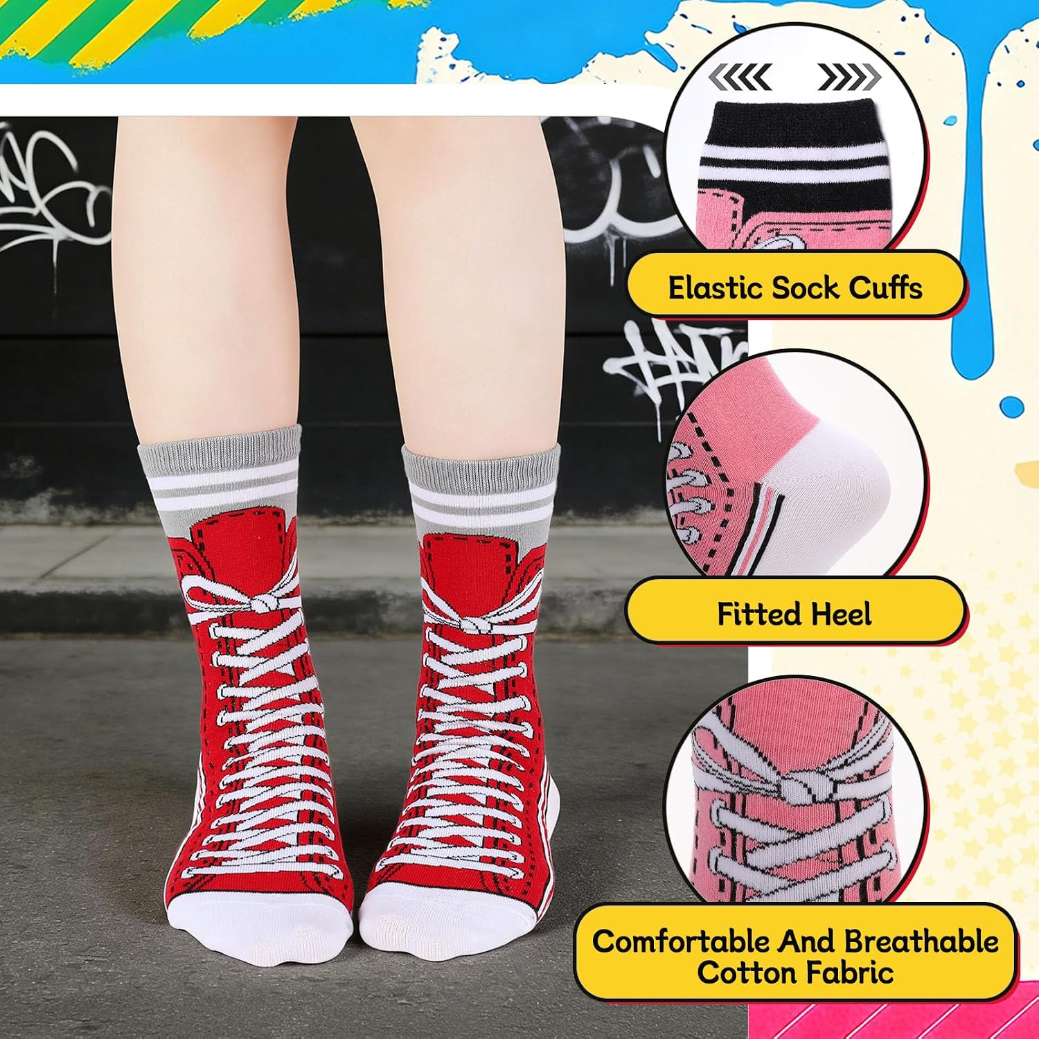 5 Pairs Women Novelty Socks Funny Sneakers Sock with Stripe Soft Cotton Sock Fun Gifts for Women Men