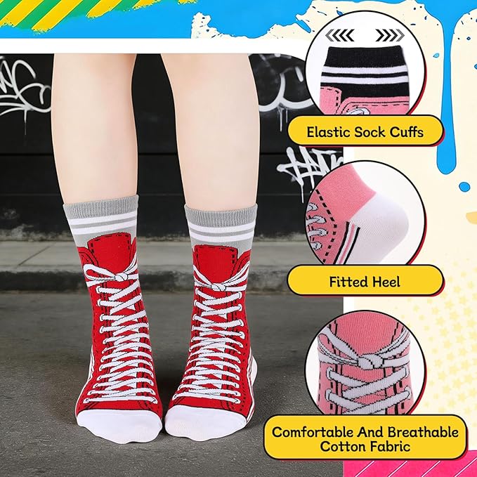 5 Pares Medias Mujer Divertidas con Rayas y Diseño de Zapatillas miniatura 4