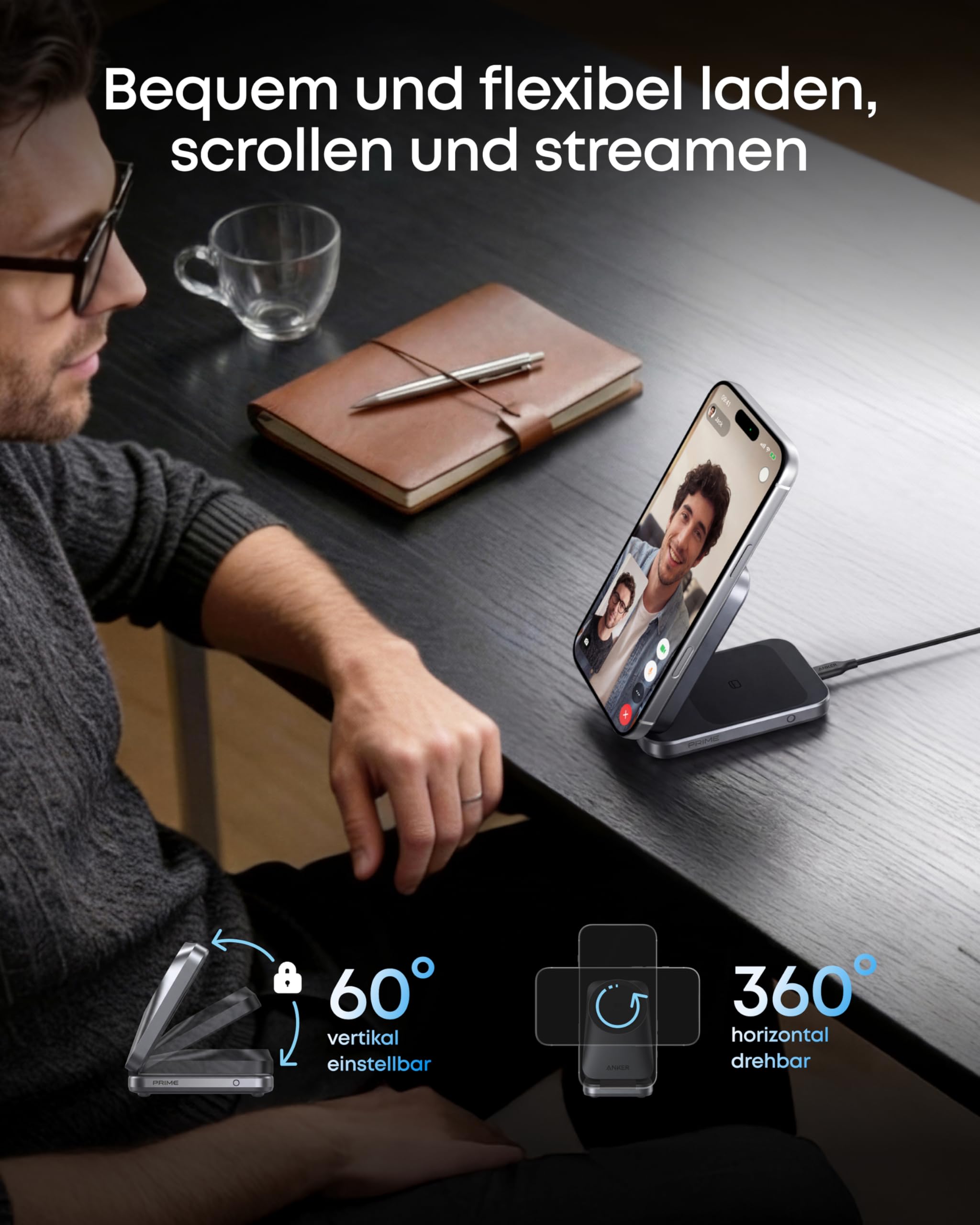 Anker Prime 3-in-1 Ladestation, AirCool kabelloses Ladegerät, 25W Qi2.2-Zertifiziert, kompakt & faltbar, MagSafe-kompatibel für iPhone 17, Apple Watch & AirPods (ohne Akku, Netzteil erforderlich)
