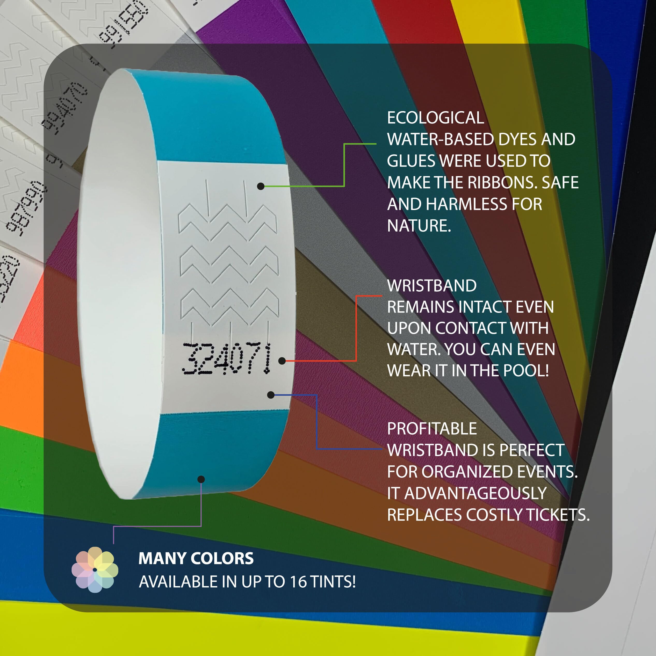1000 Pulseras de papel para eventos fiesta discoteca - identificativas - pulseiras - pulsera identificativa festival - brazalete fluorescentes neon - festival wristband - Aqua