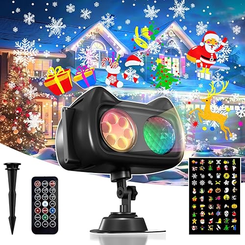 Proyector de luces de Navidad de Halloween para interiores y exteriores, control remoto HD 2 en 1, 60 patrones, luz LED para proyector navideño,