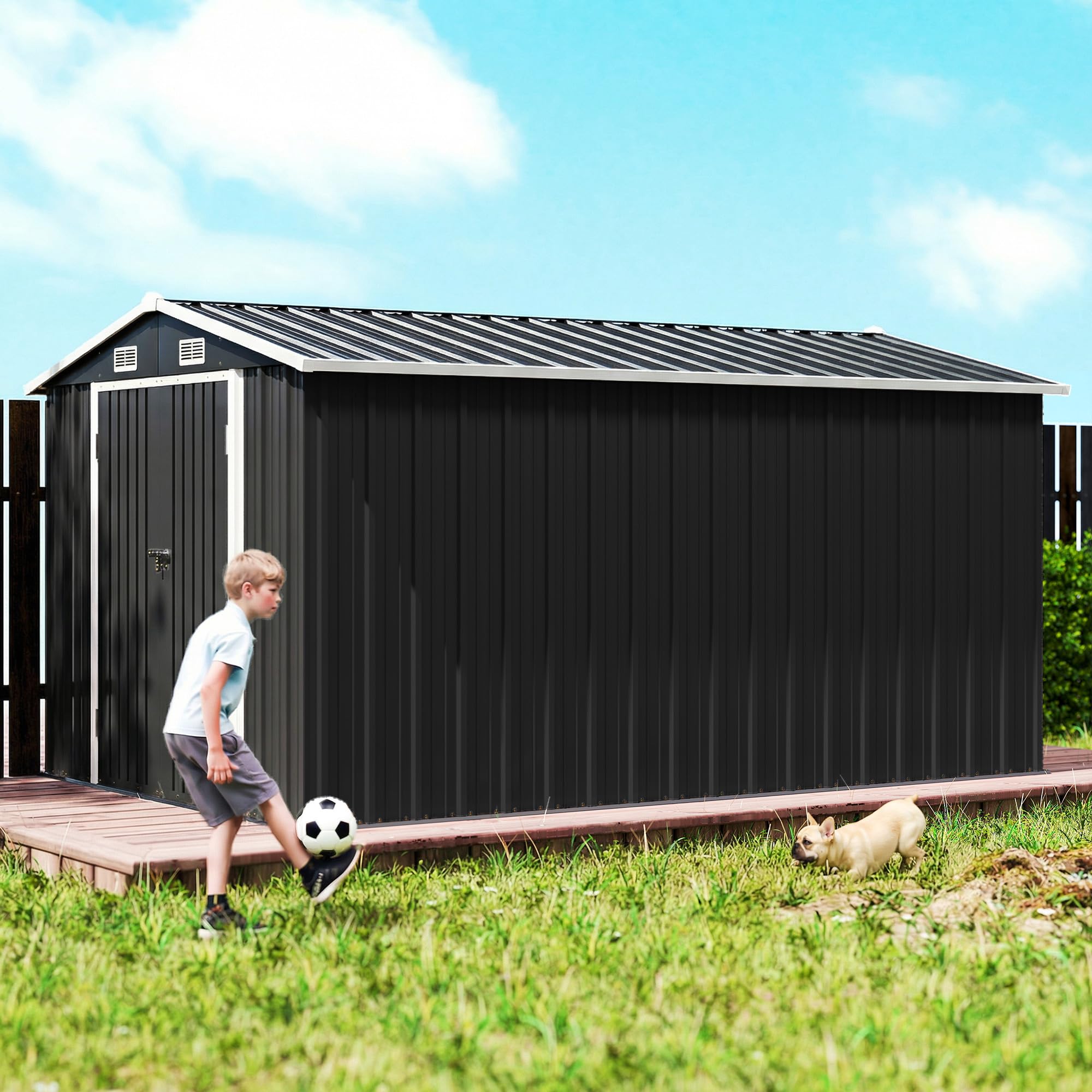Outsunny 12' x 8' Metal Shed, Heavy Duty Outdoor Storage Shed with 4 Vents and Lockable Double Doors, Tool Storage House for Backyard, Garden, Patio, Dark Grey — view 9