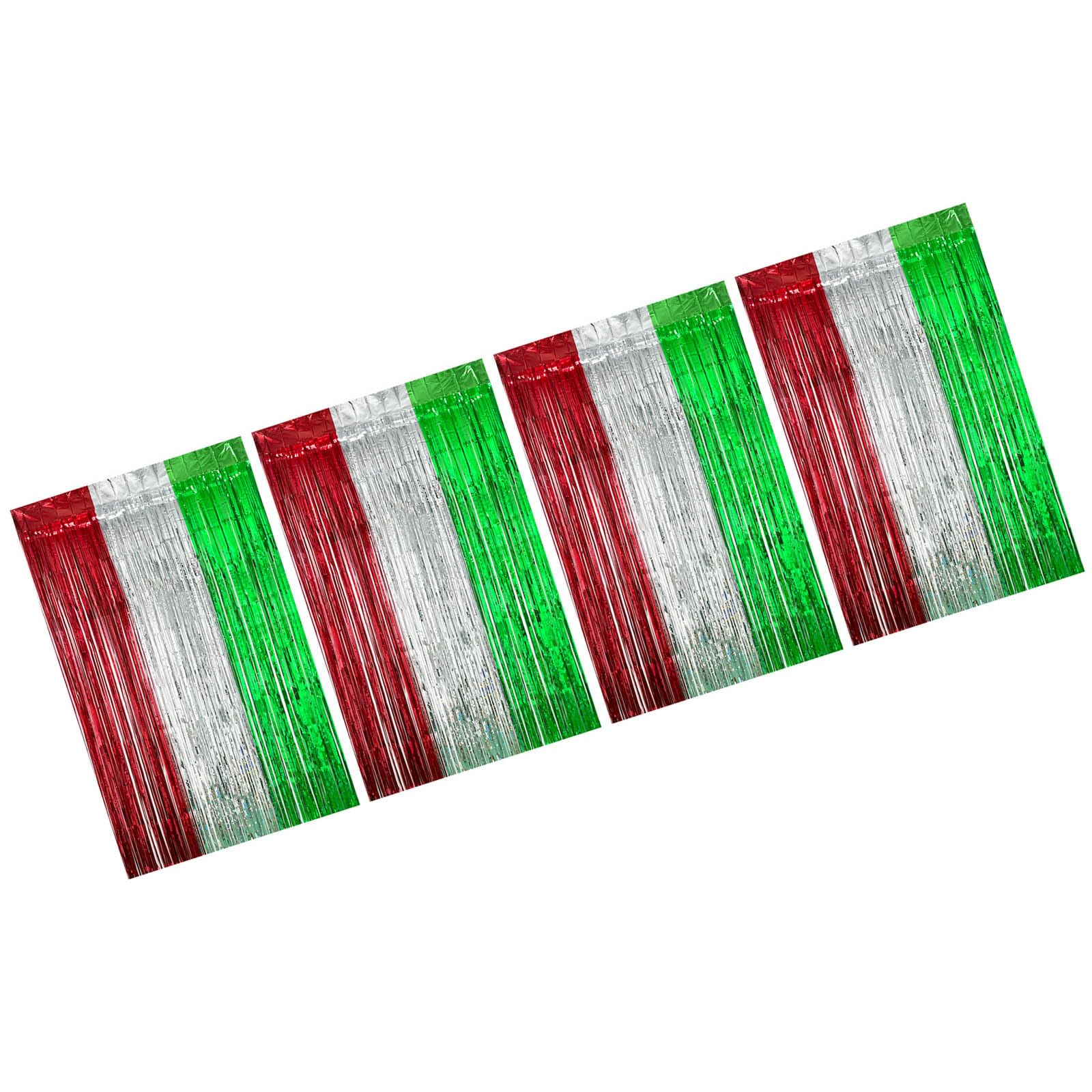 Buxuaaaa 4Pcs Metallic Red Silver Green Tinsel Curtain Multicolor PET Rain Curtains for Kid Birthday Wedding Backdrops Decoration Foil Fringe Curtains