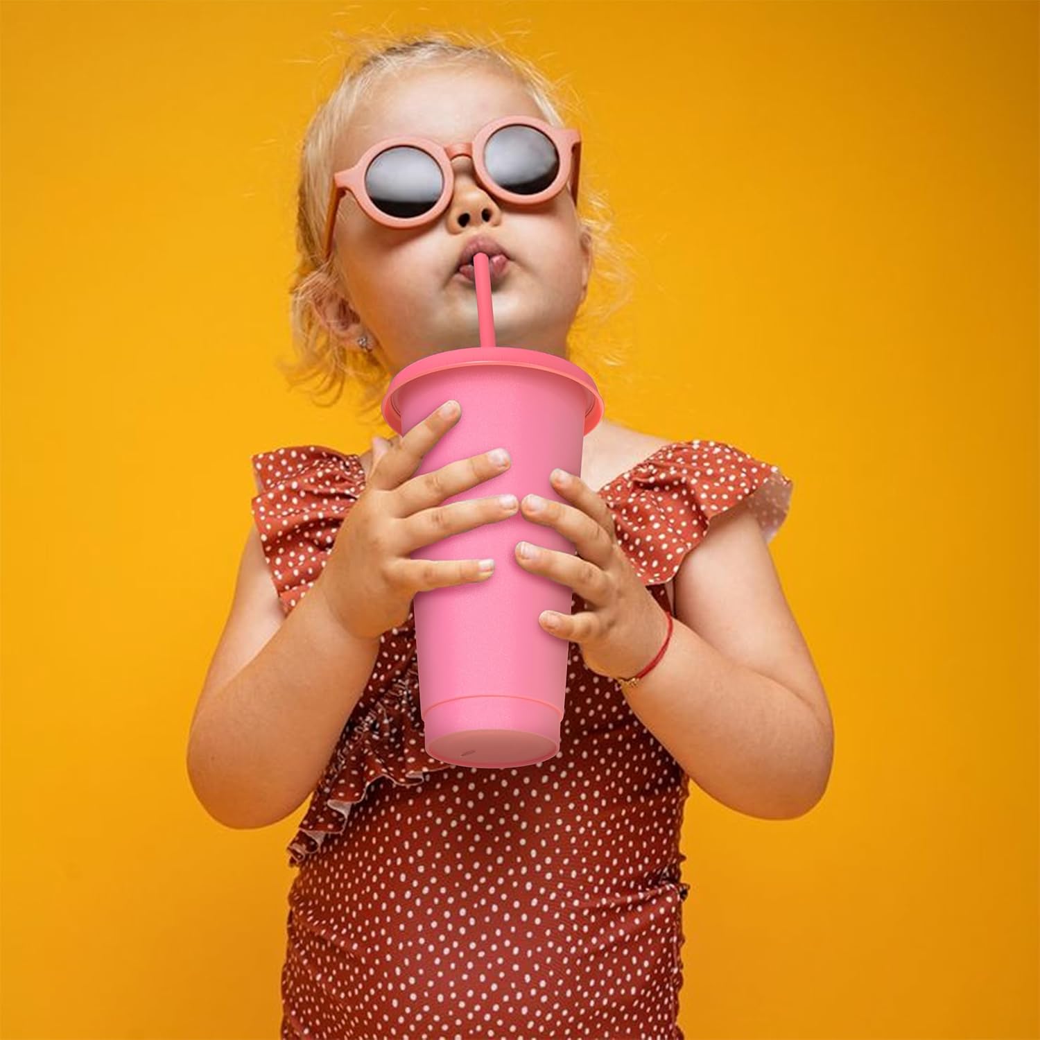 24 oz Plastic Cups With Lids and Straws, Sturdy & Food-Safe Iced Coffee Cups With Lid, Plastic Tumbler Reusable, Drinking Cups for Cold Drinks, Milkshakes, Smoothies - Pink(12 Sets) - Image 5