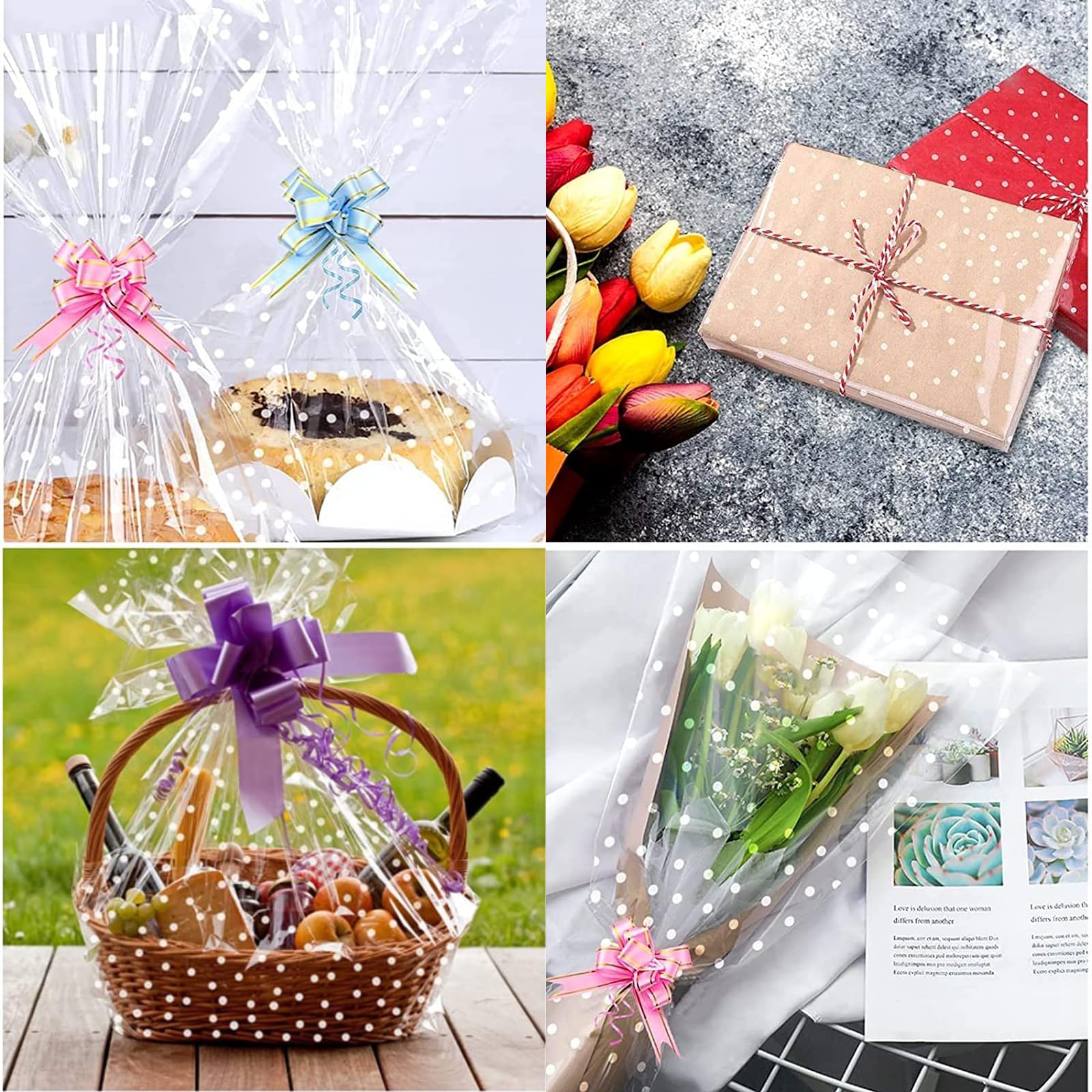 Carta Cellophane Per Regali - Rotolo 40 Cm X 30 M, Trasparente Con Stampa Pois, Per Fiori E Confezioni - Foto 6