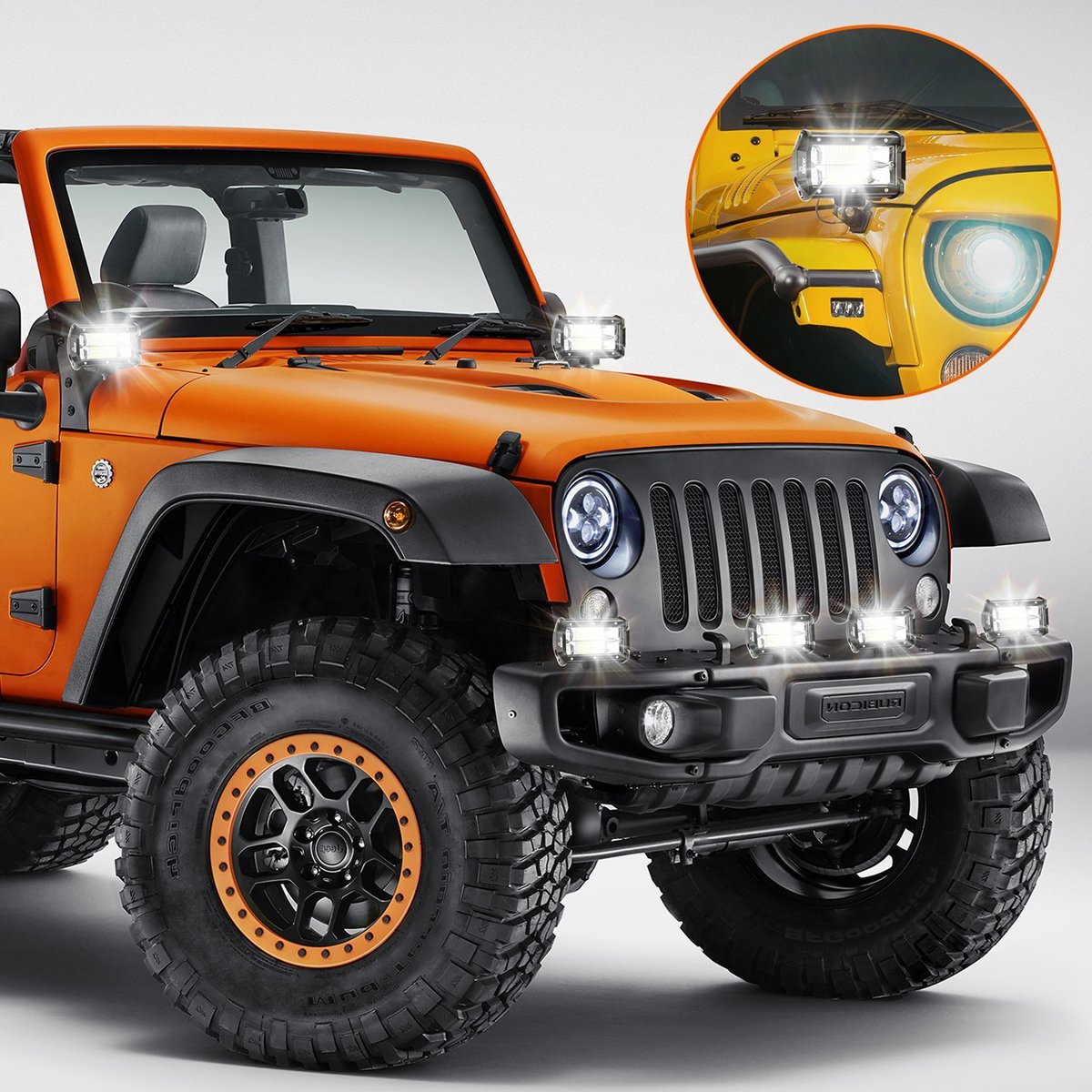 AUXTINGS 2 sztuki 12 cm 72 W potrójny rząd 7D LED oświetlenie robocze bar wiązka powodzi DC 12 V-24 V 6000K pojazdy terenowe 4x4 Atvs Utvs (5 cali trójrzędowe 2 x 72 W powódź)
